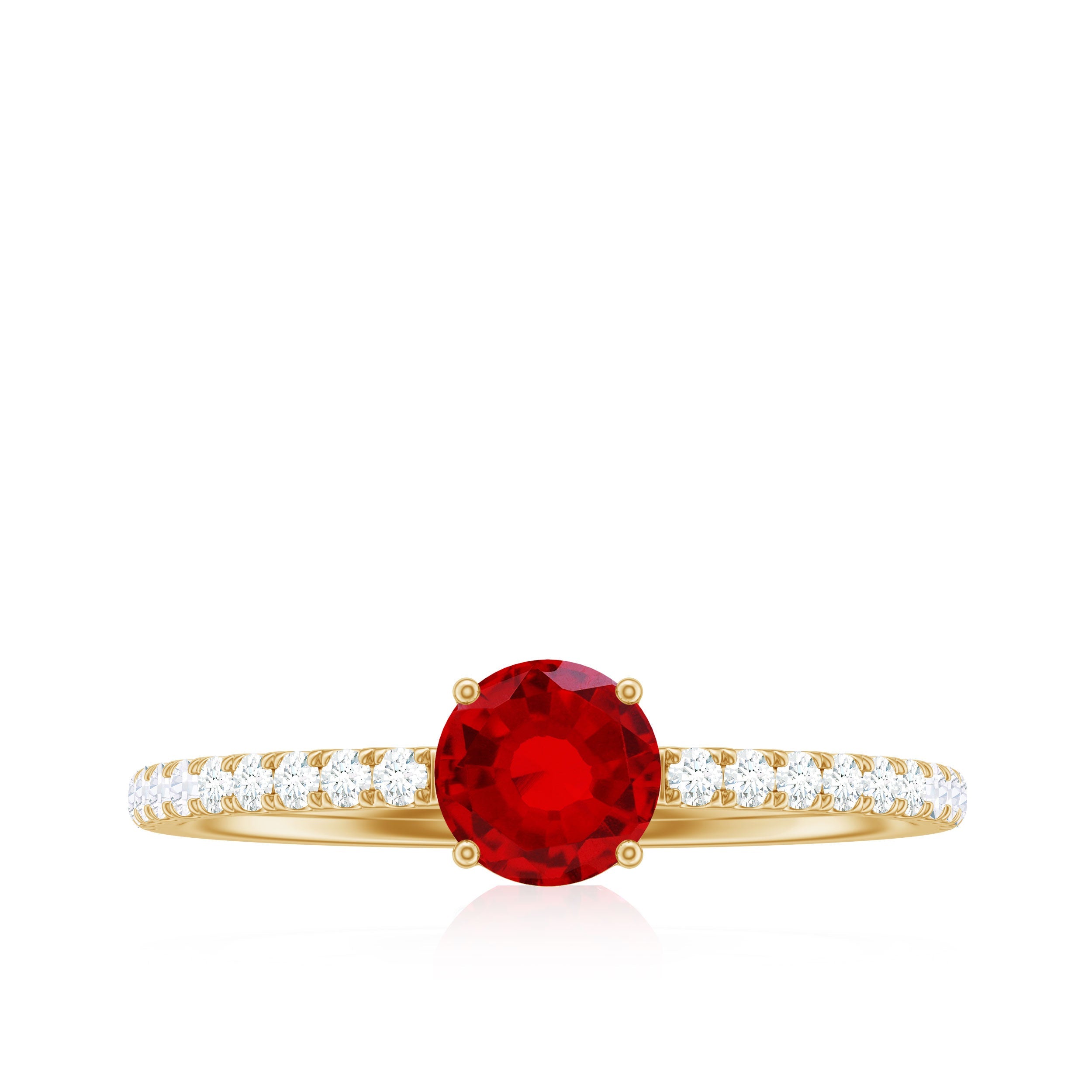 Round Lab Created Ruby Solitaire Promise Ring with Diamond