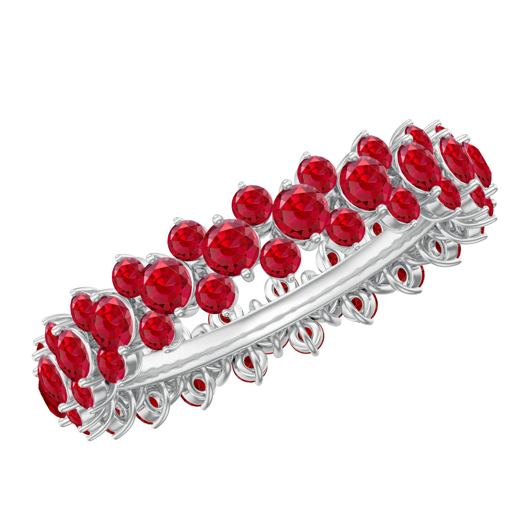 Lab Created Ruby Cluster Wedding Band for Women