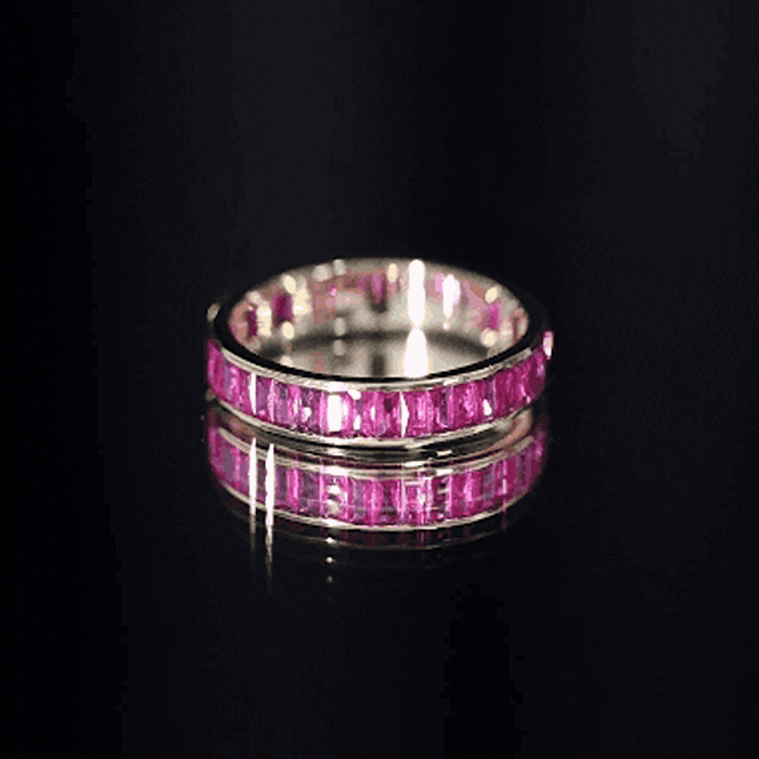 Baguette Shape Lab Grown Ruby Channel Set Eternity Band Ring
