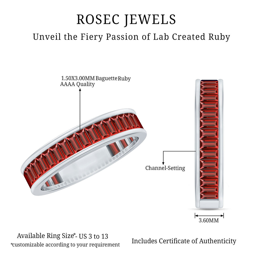 Baguette Shape Lab Grown Ruby Channel Set Eternity Band Ring