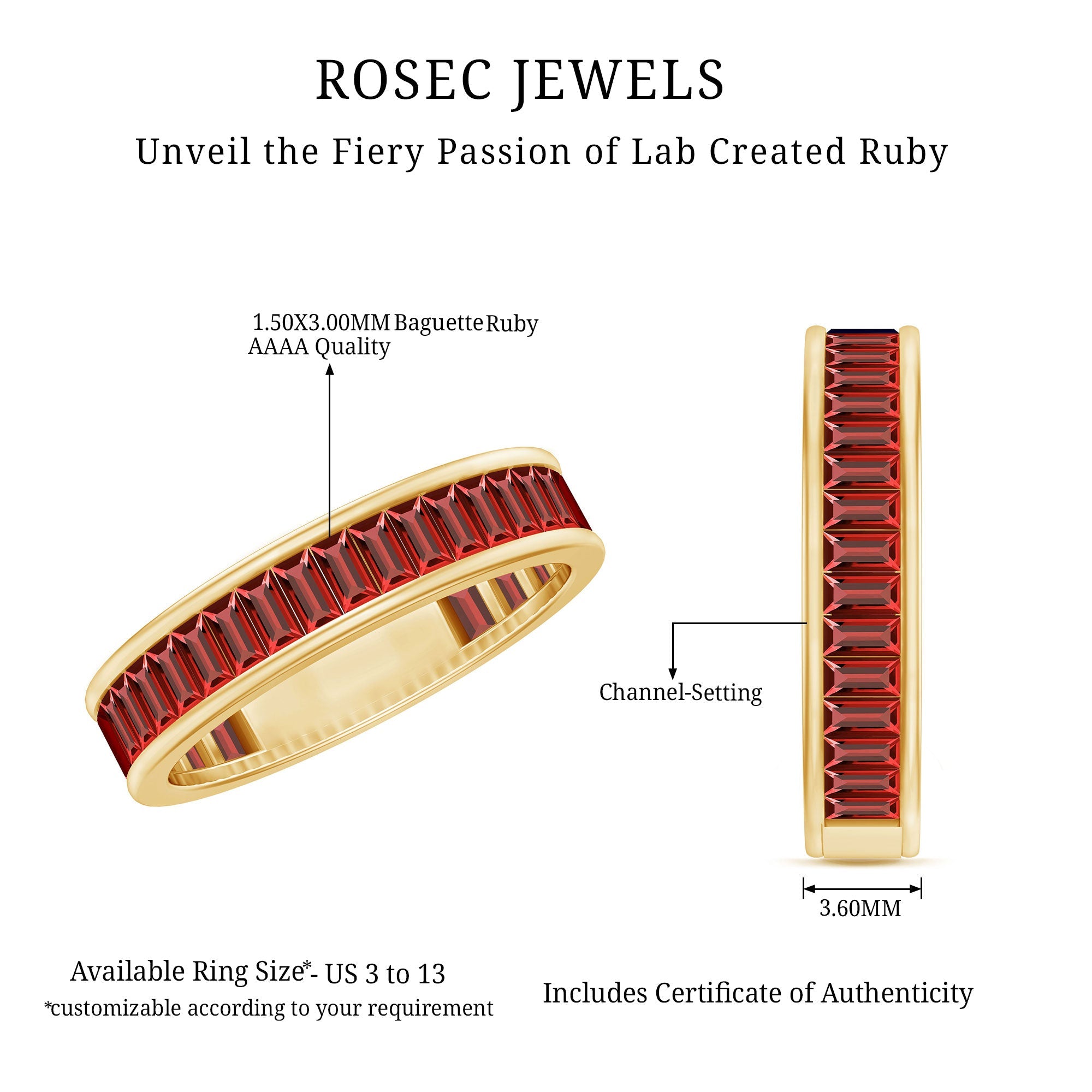 Baguette Shape Lab Grown Ruby Channel Set Eternity Band Ring