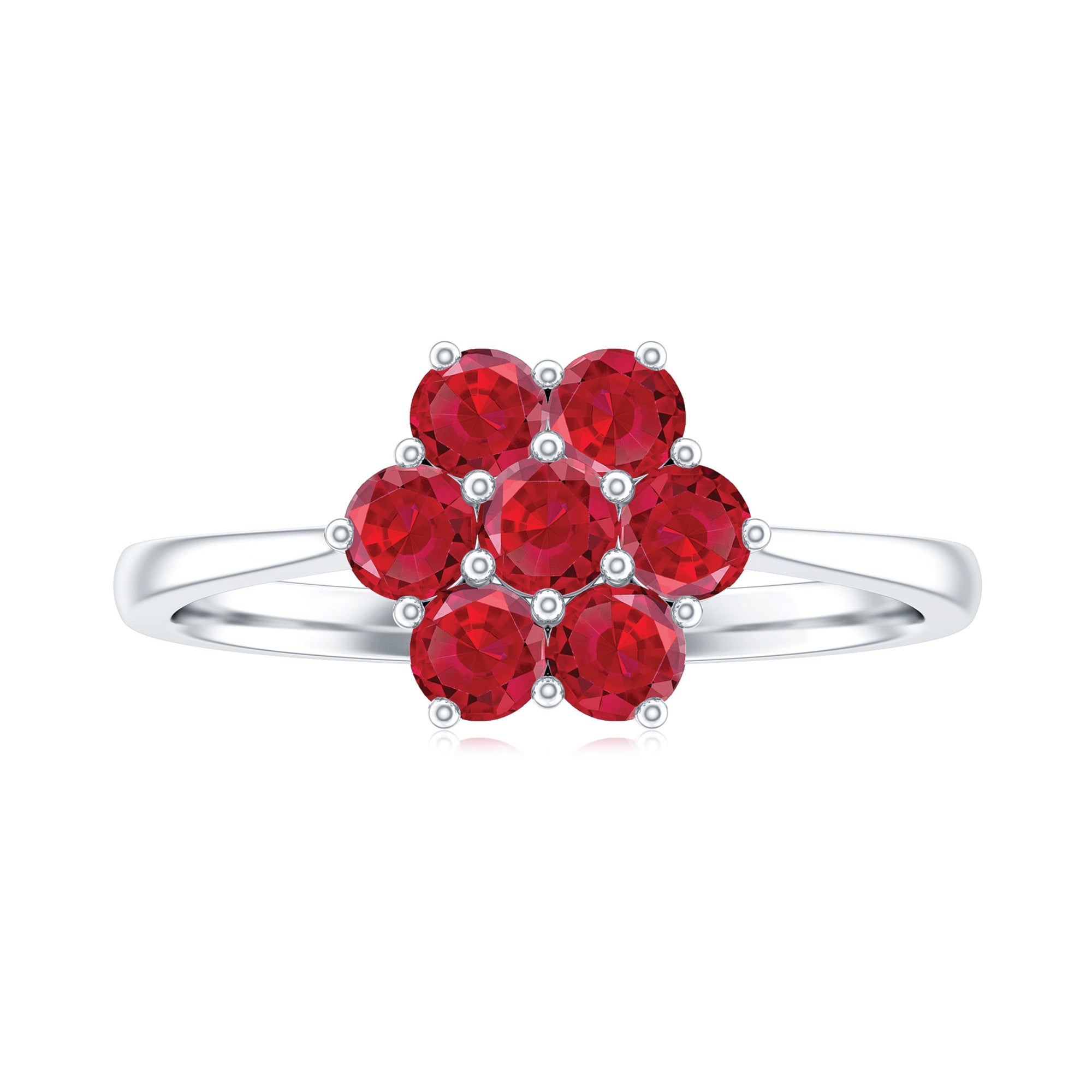 1 CT Round Cut Lab Created Ruby Cluster Ring