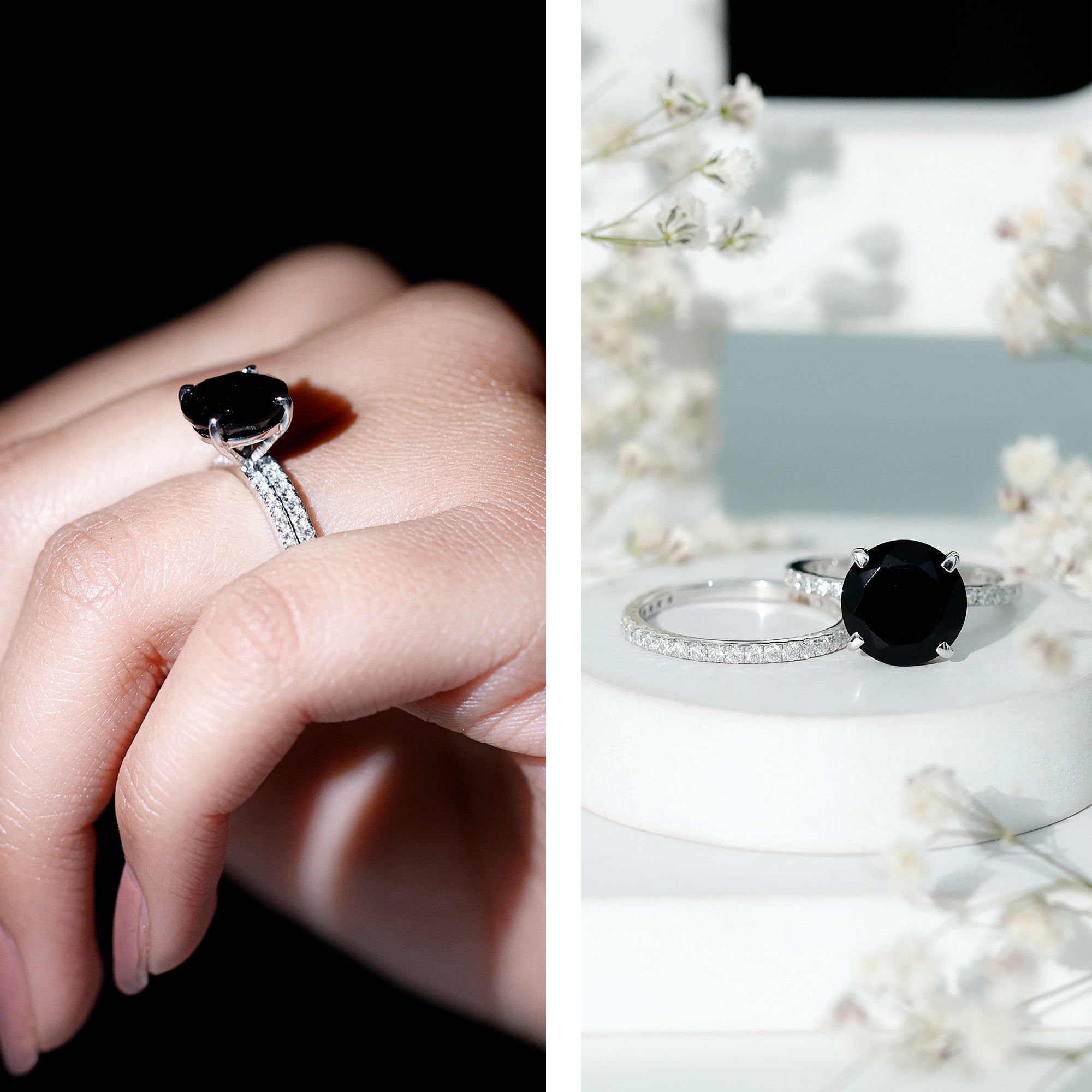 Lab Created Black Diamond Stackable Ring Set with Moissanite