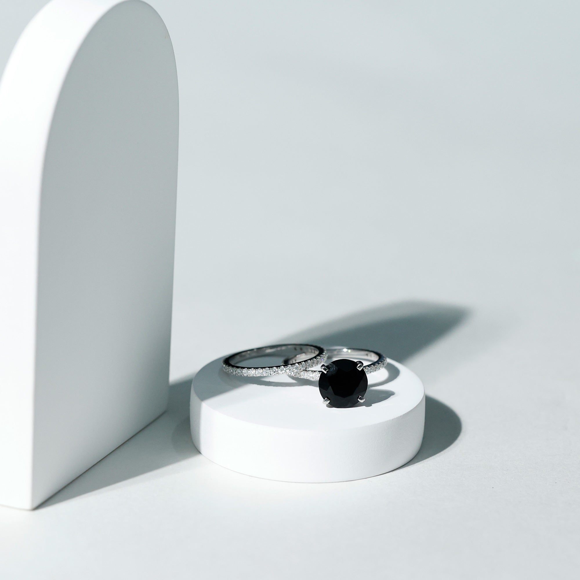 Lab Created Black Diamond Stackable Ring Set with Moissanite