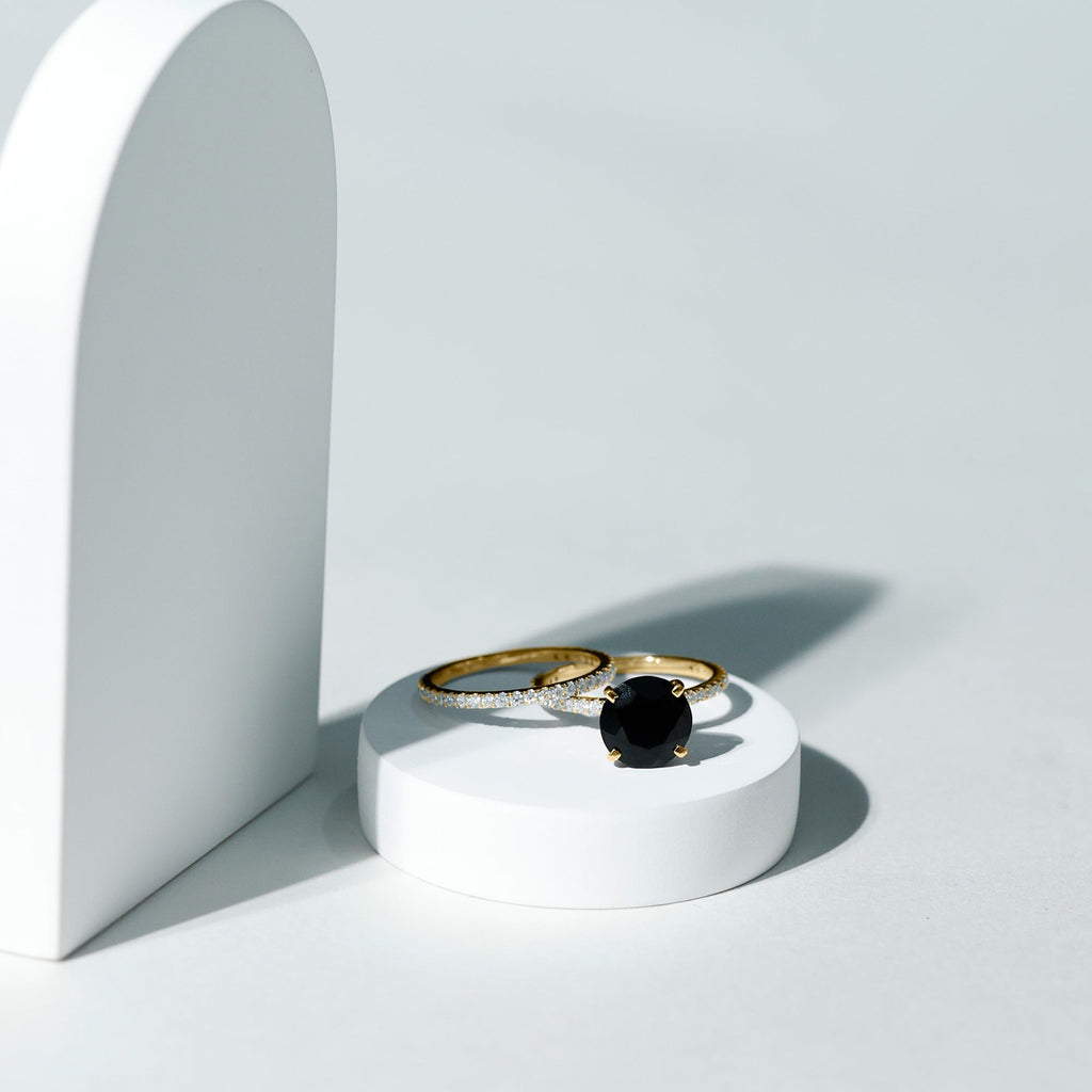 Lab Created Black Diamond Stackable Ring Set with Moissanite