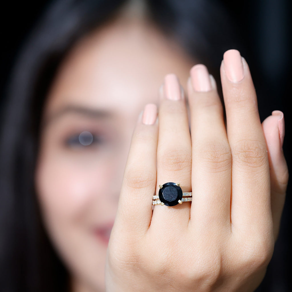 Lab Created Black Diamond Stackable Ring Set with Moissanite