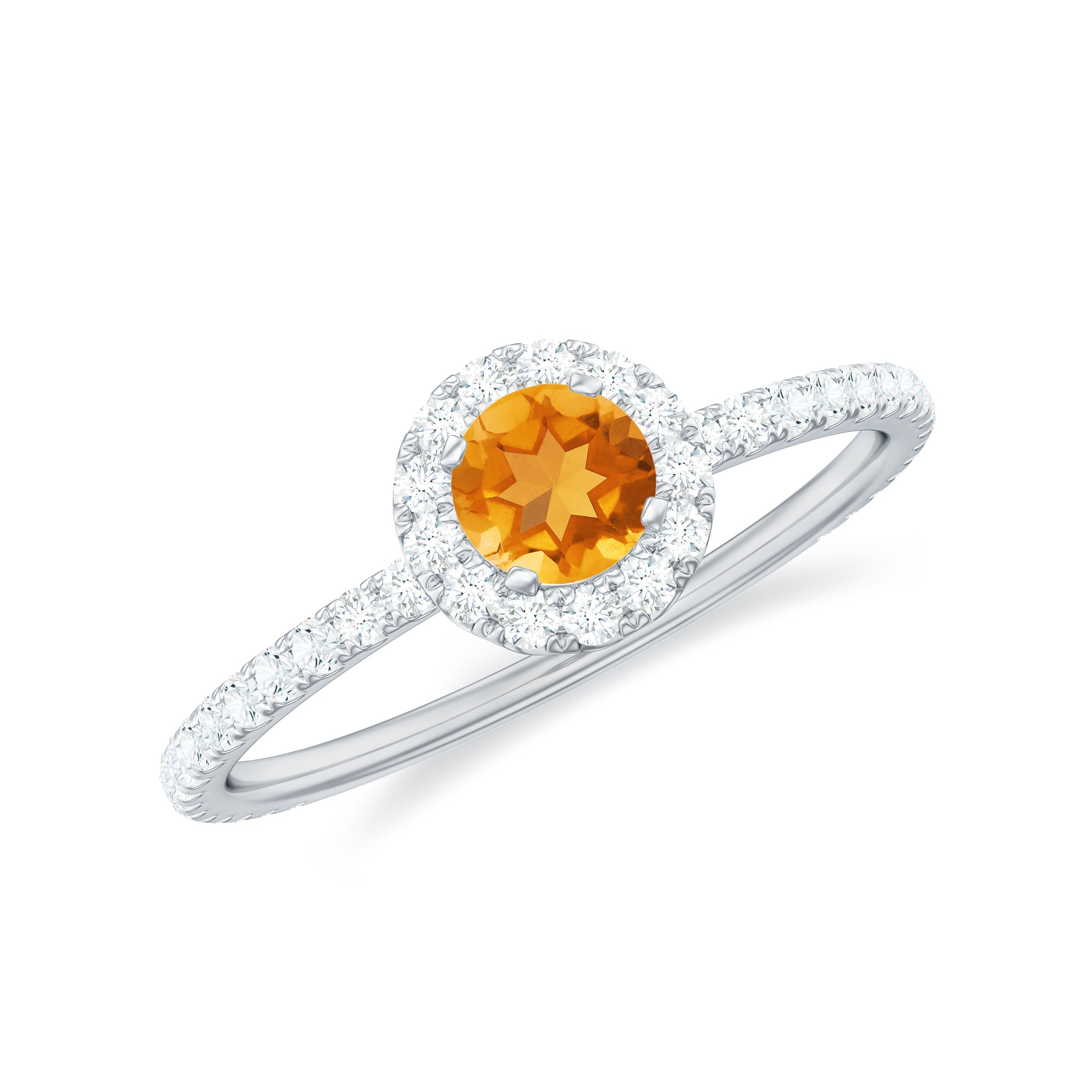 Minimal Citrine Engagement Ring with Diamond Halo