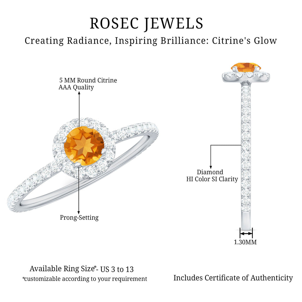 Minimal Citrine Engagement Ring with Diamond Halo