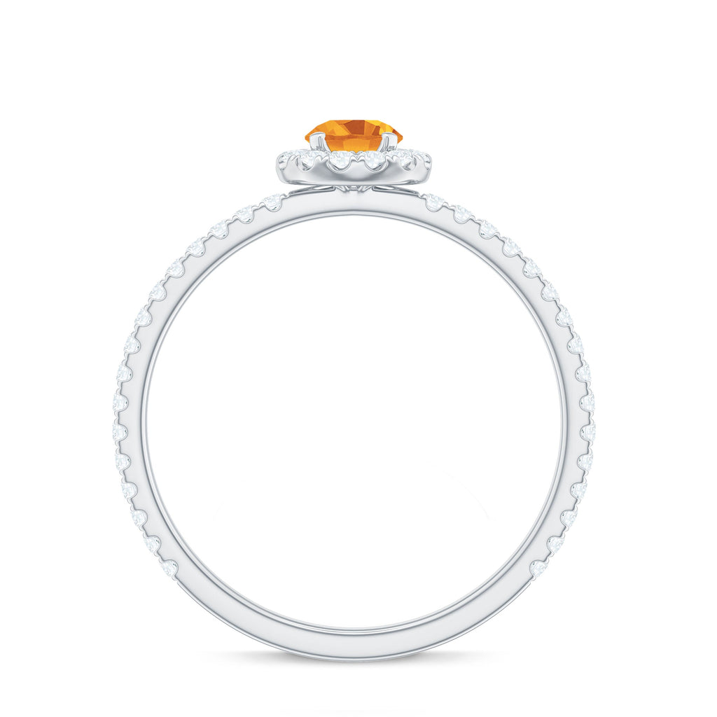 Minimal Citrine Engagement Ring with Diamond Halo