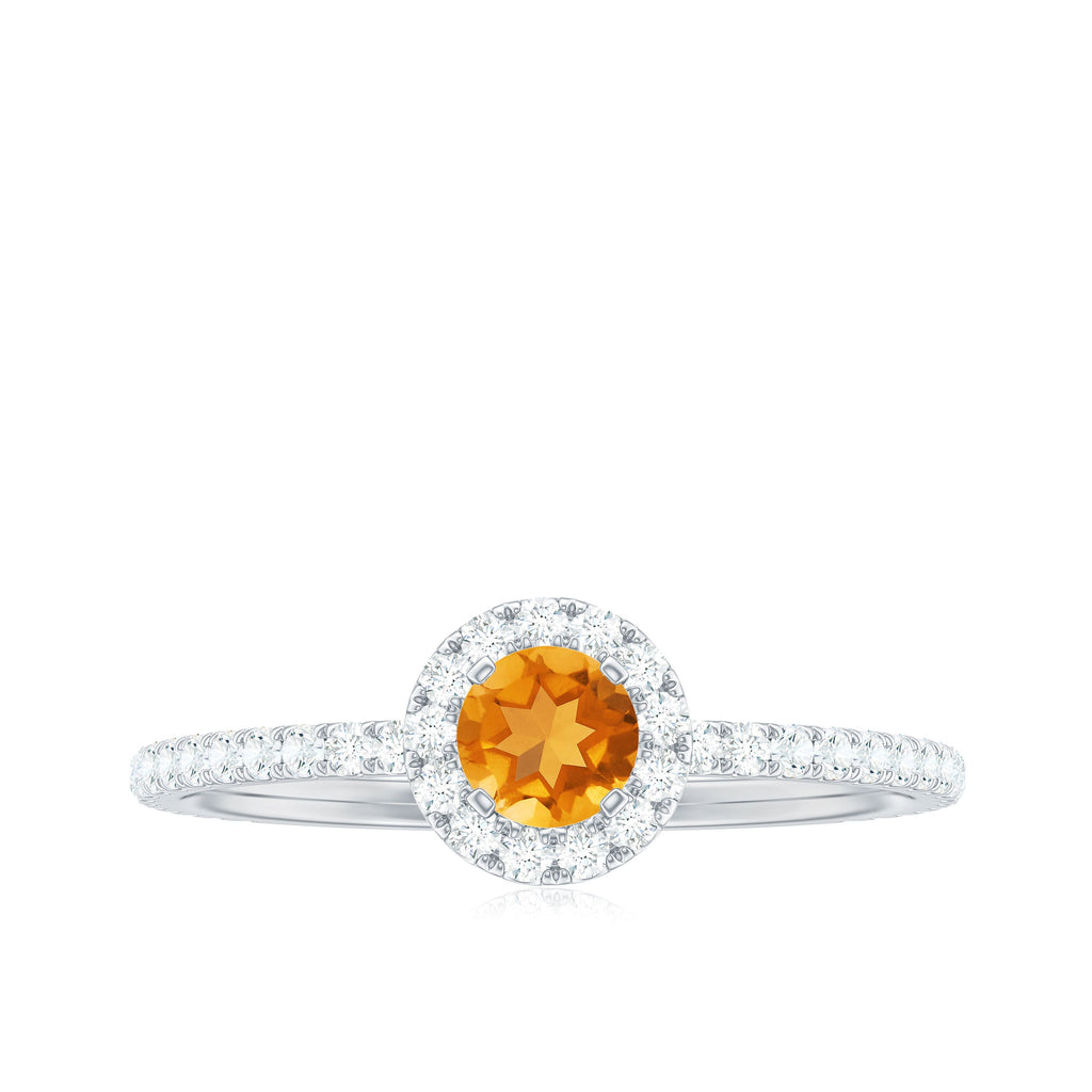 Minimal Citrine Engagement Ring with Diamond Halo
