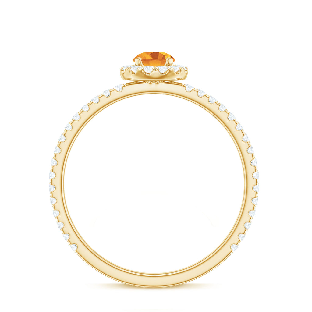 Minimal Citrine Engagement Ring with Diamond Halo