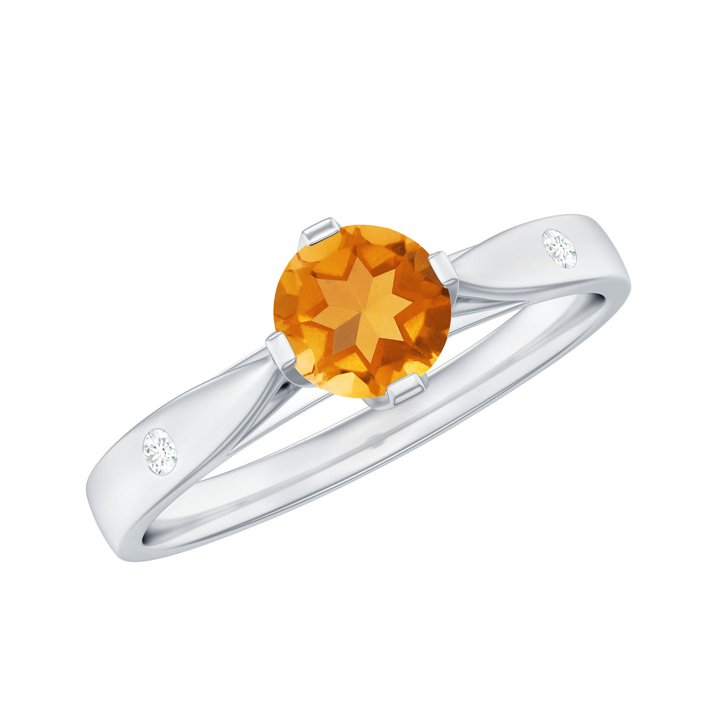 Certified Real Citrine Promise Ring with Diamond