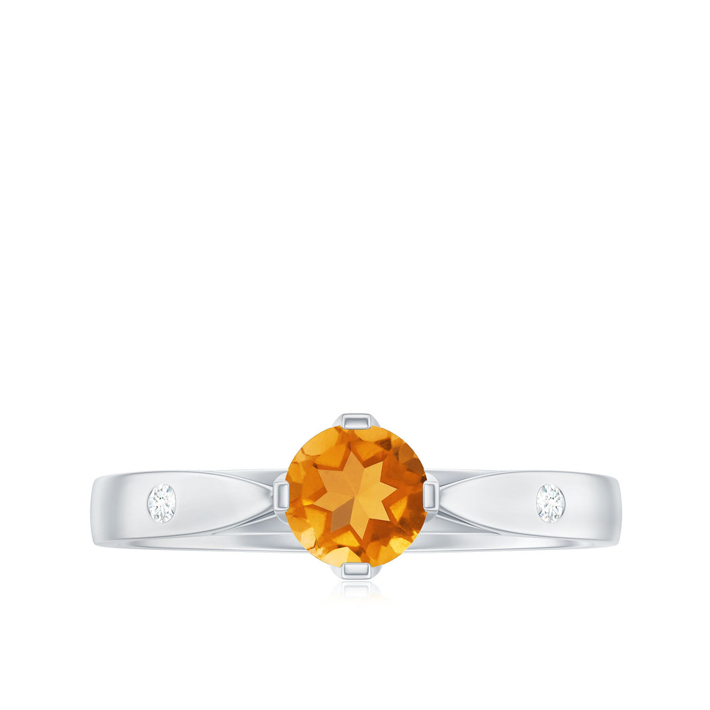 Certified Real Citrine Promise Ring with Diamond