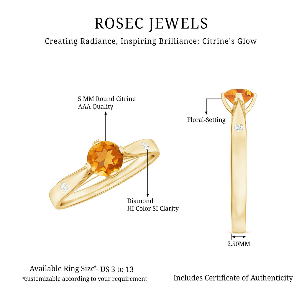 Certified Real Citrine Promise Ring with Diamond