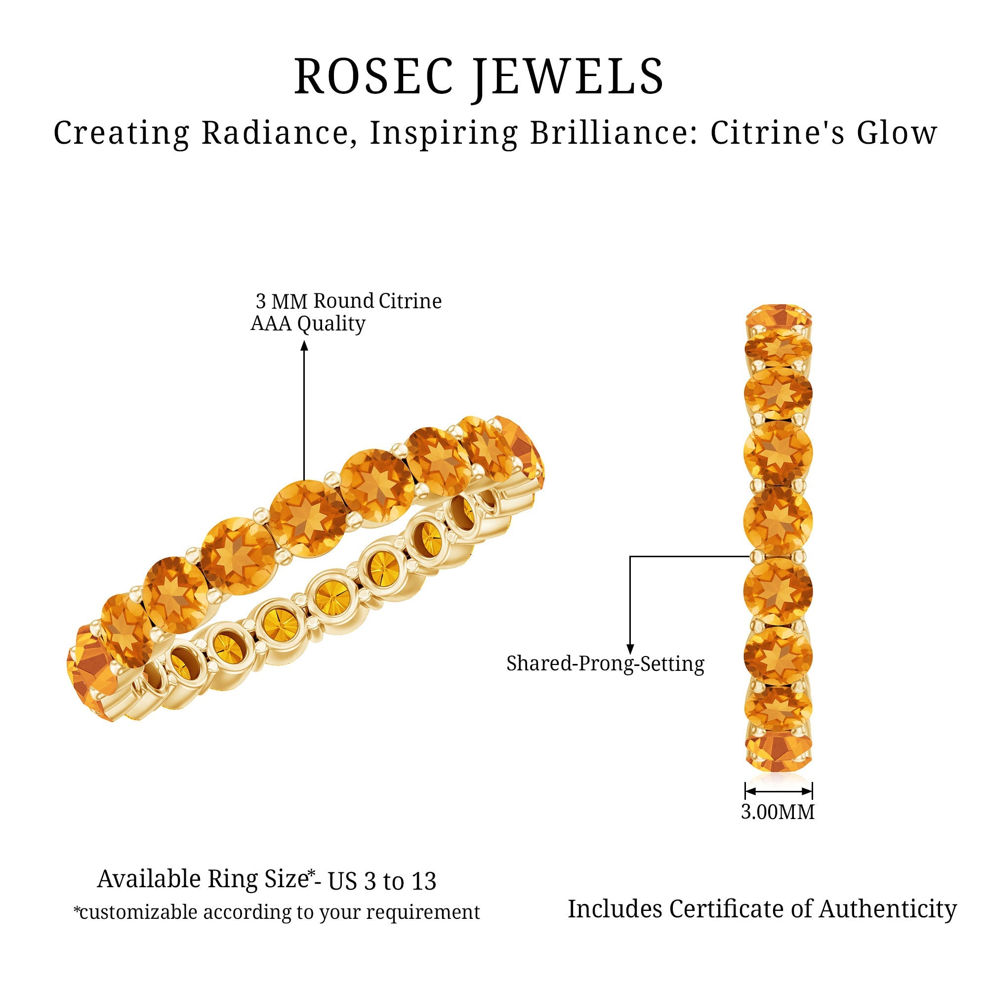 Genuine Citrine Full Eternity Band for Women