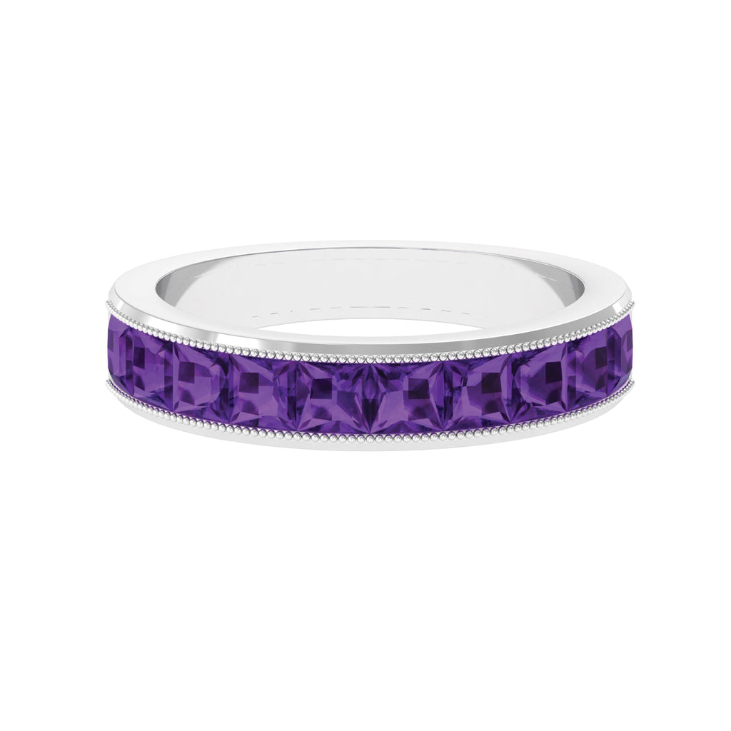 Princess Cut Amethyst Half Eternity Band Ring with Beads