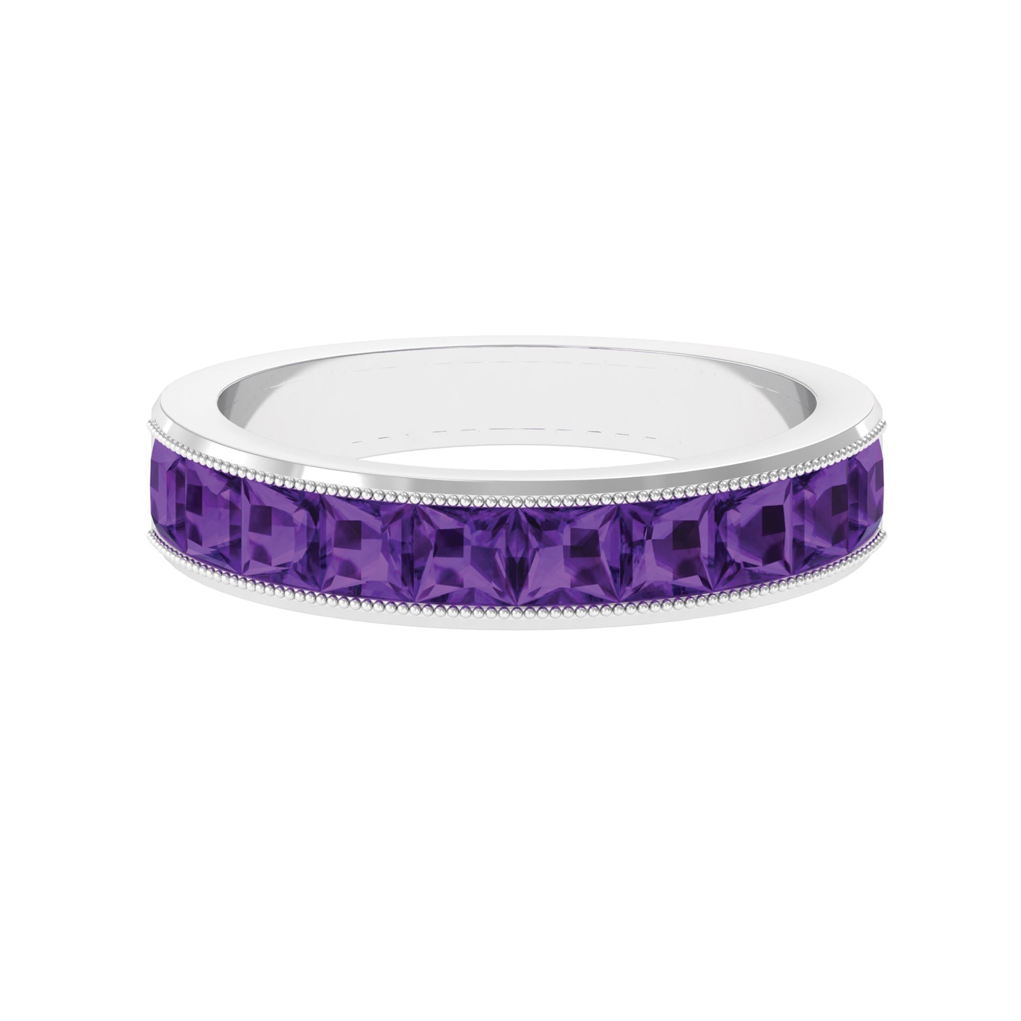 Princess Cut Amethyst Half Eternity Band Ring with Beads