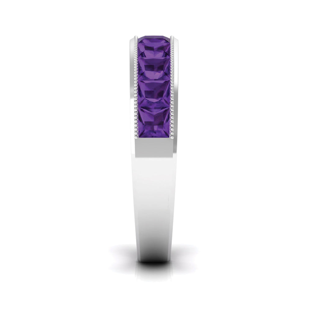 Princess Cut Amethyst Half Eternity Band Ring with Beads