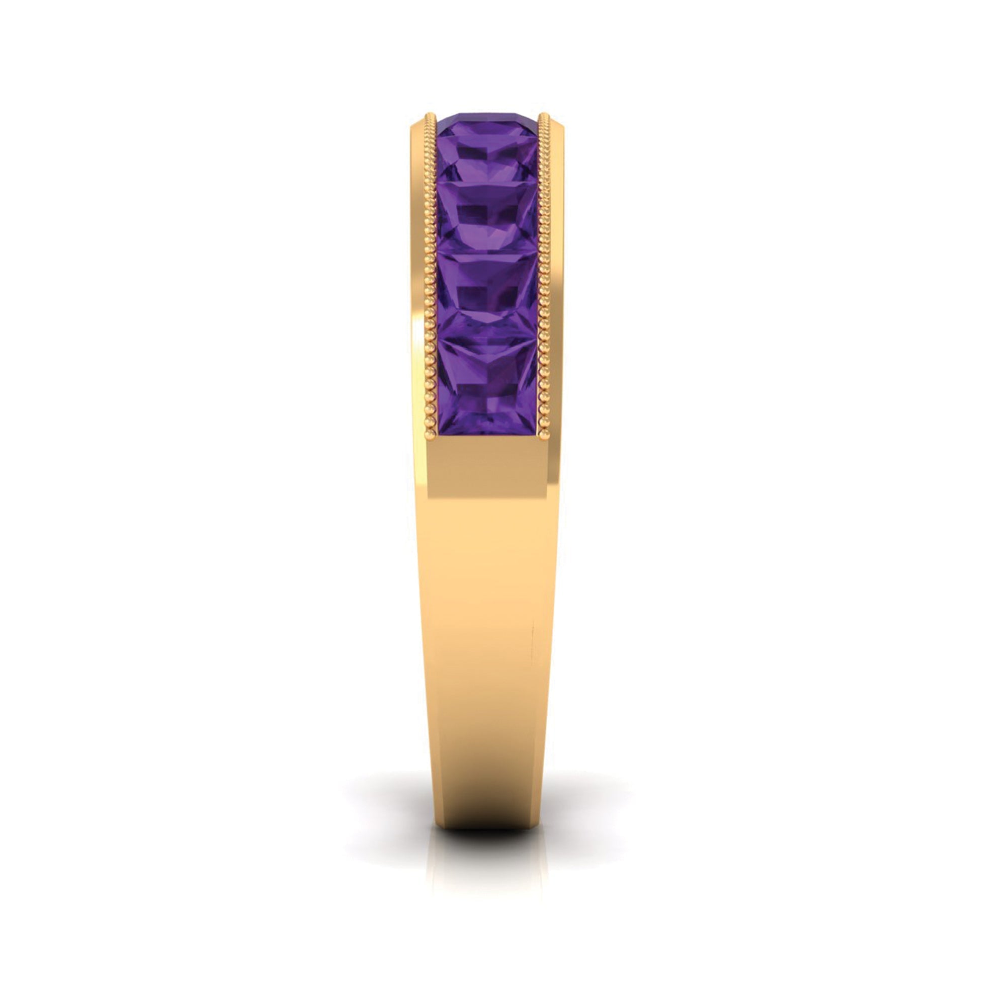 Princess Cut Amethyst Half Eternity Band Ring with Beads