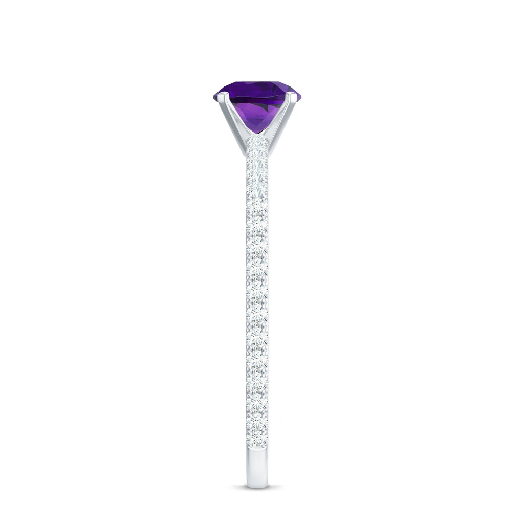 3/4 CT Amethyst Solitaire Ring with Diamond Side Stones