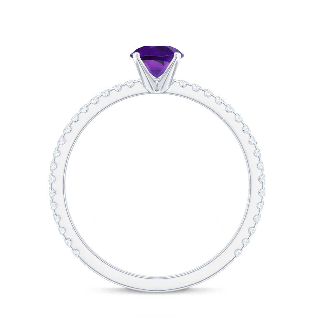 3/4 CT Amethyst Solitaire Ring with Diamond Side Stones