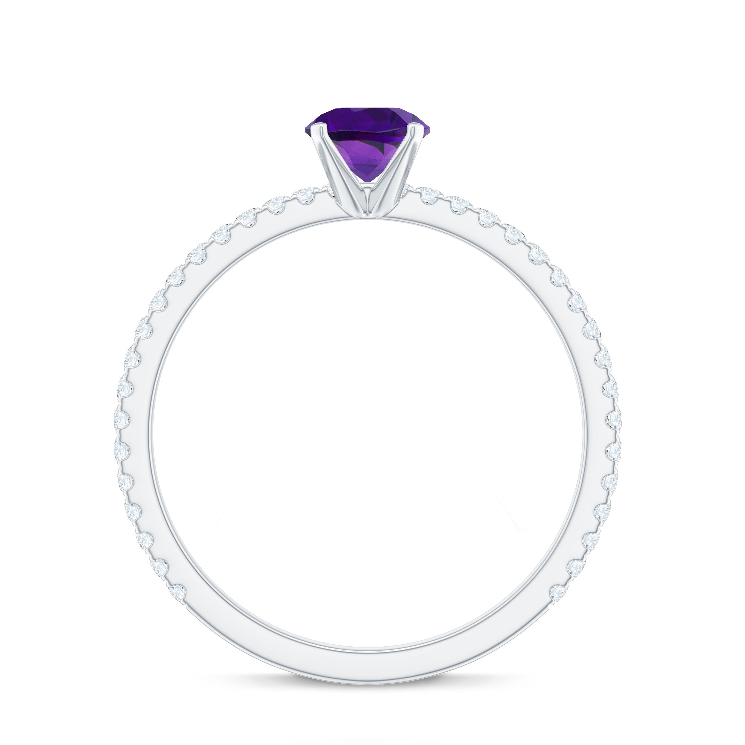3/4 CT Amethyst Solitaire Ring with Diamond Side Stones