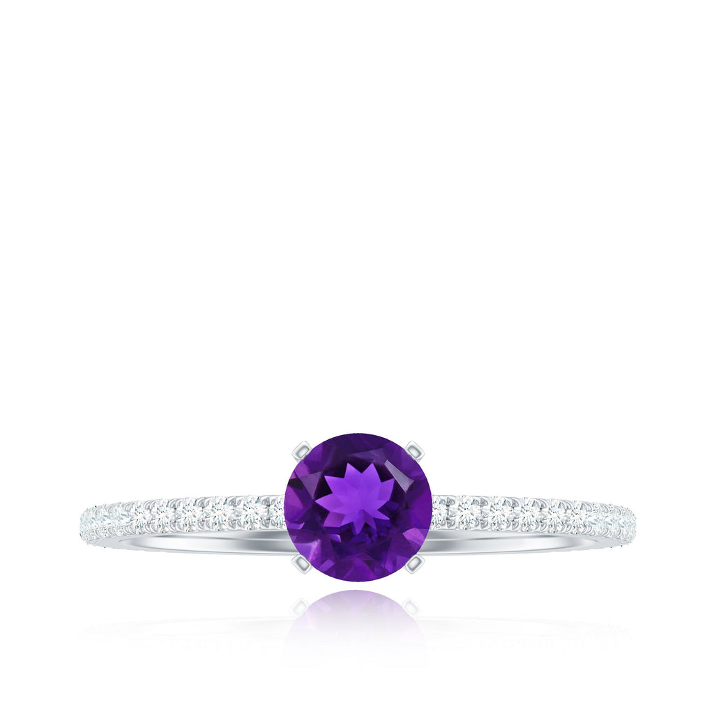3/4 CT Amethyst Solitaire Ring with Diamond Side Stones