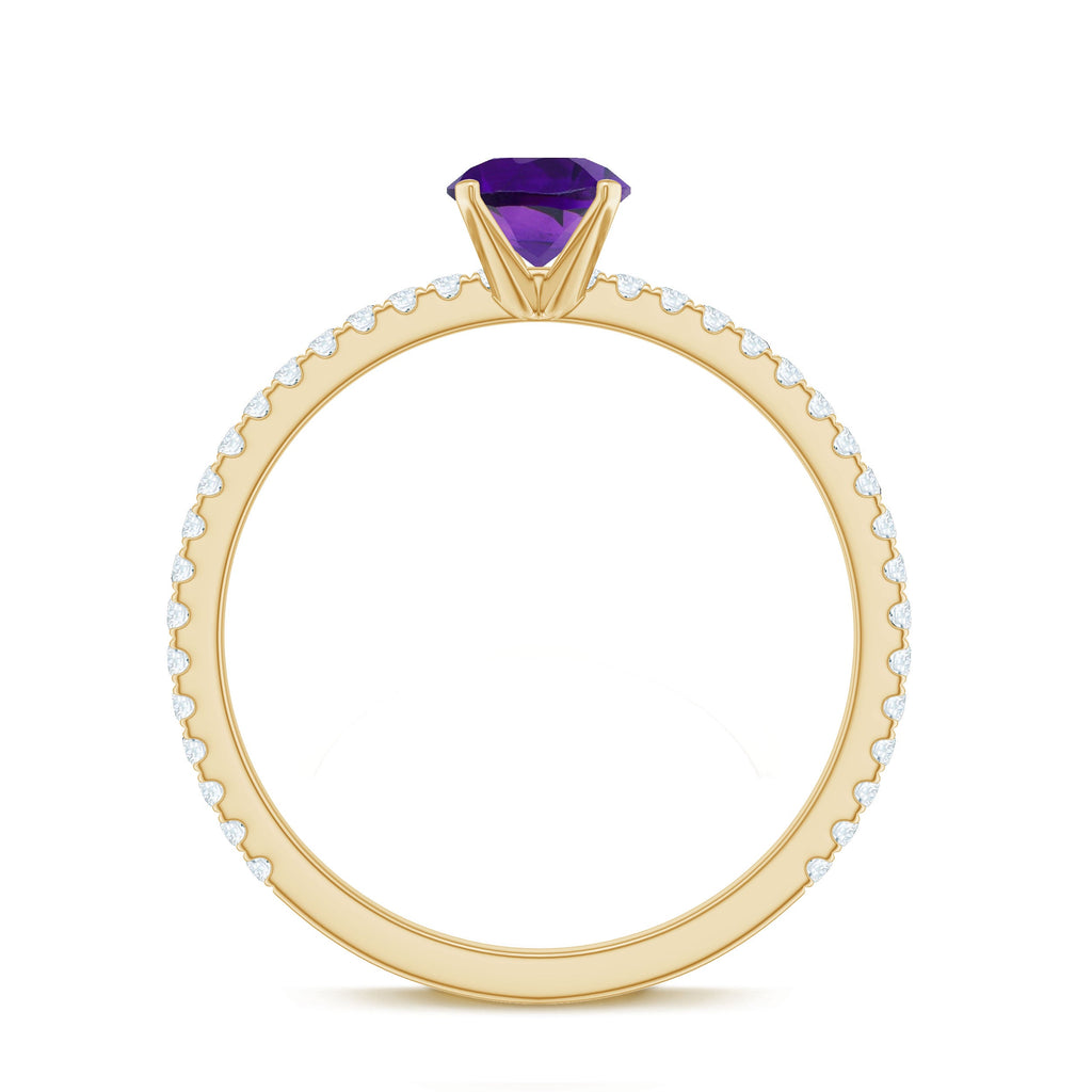 3/4 CT Amethyst Solitaire Ring with Diamond Side Stones