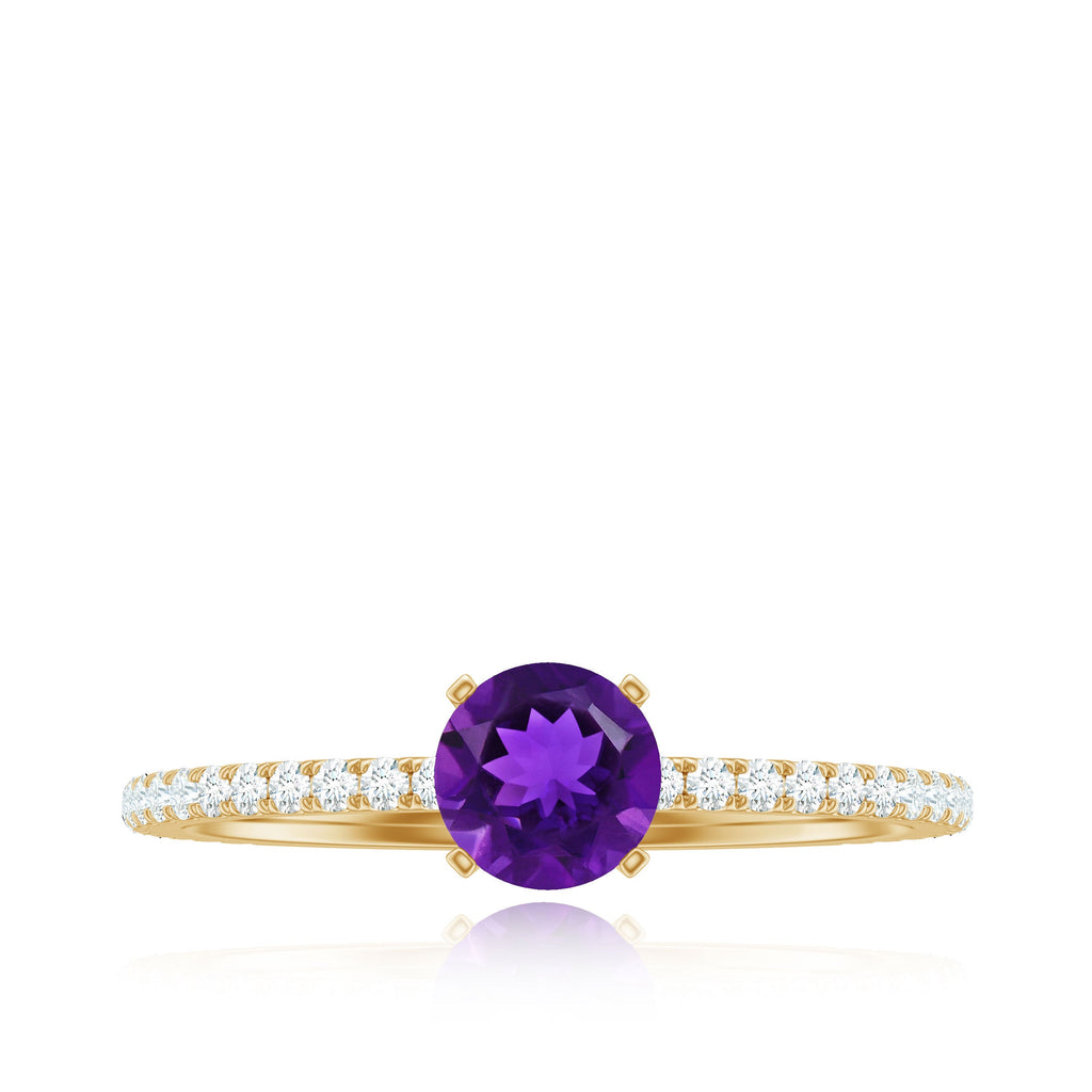 3/4 CT Amethyst Solitaire Ring with Diamond Side Stones
