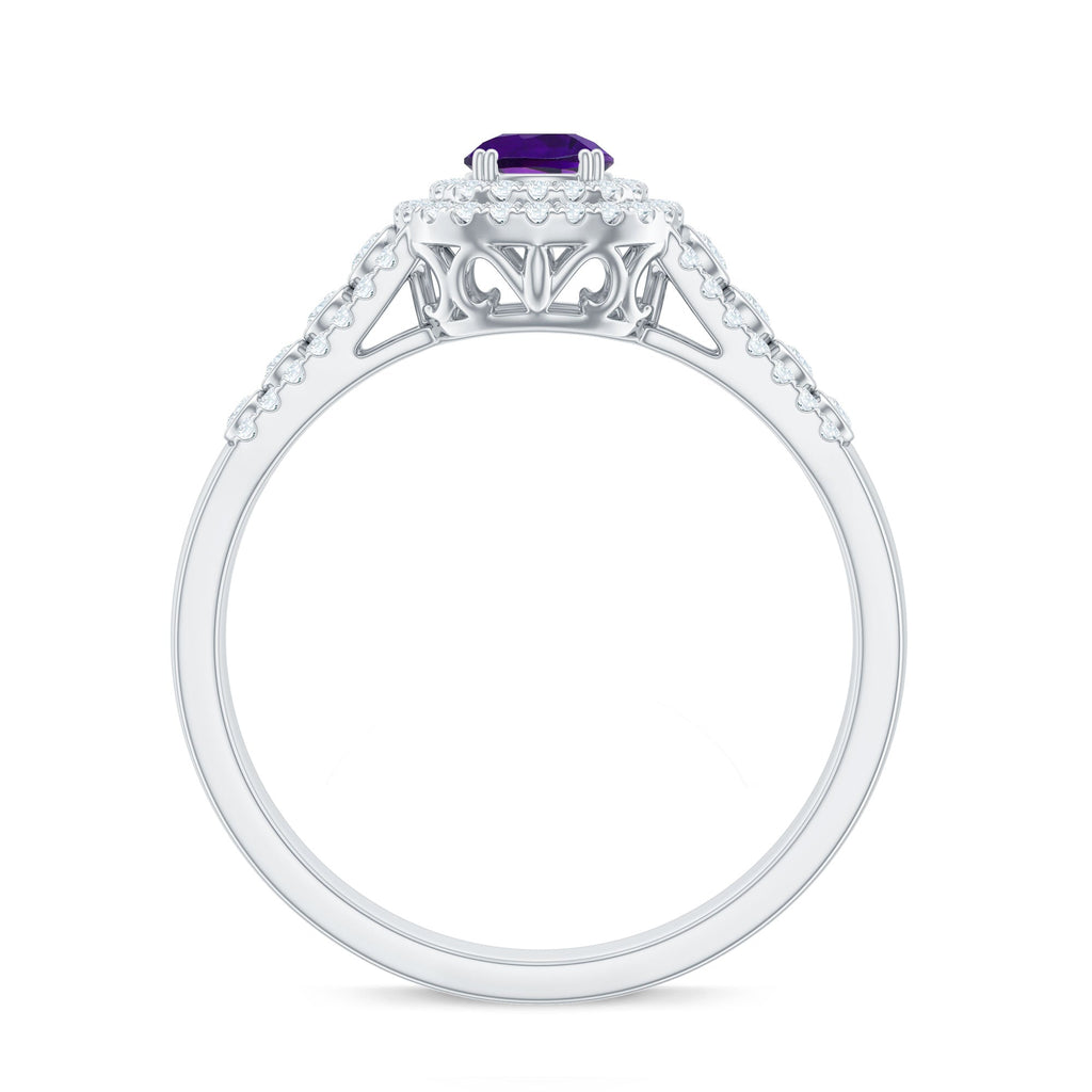3 CT Amethyst Double Halo Engagement Ring with Moissanite