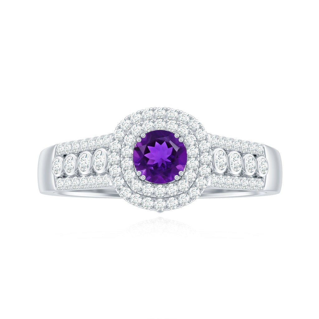 3 CT Amethyst Double Halo Engagement Ring with Moissanite