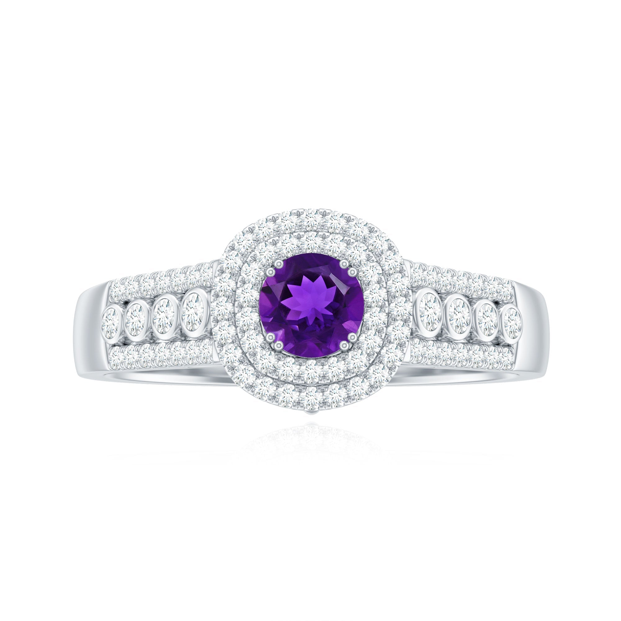 3 CT Amethyst Double Halo Engagement Ring with Moissanite
