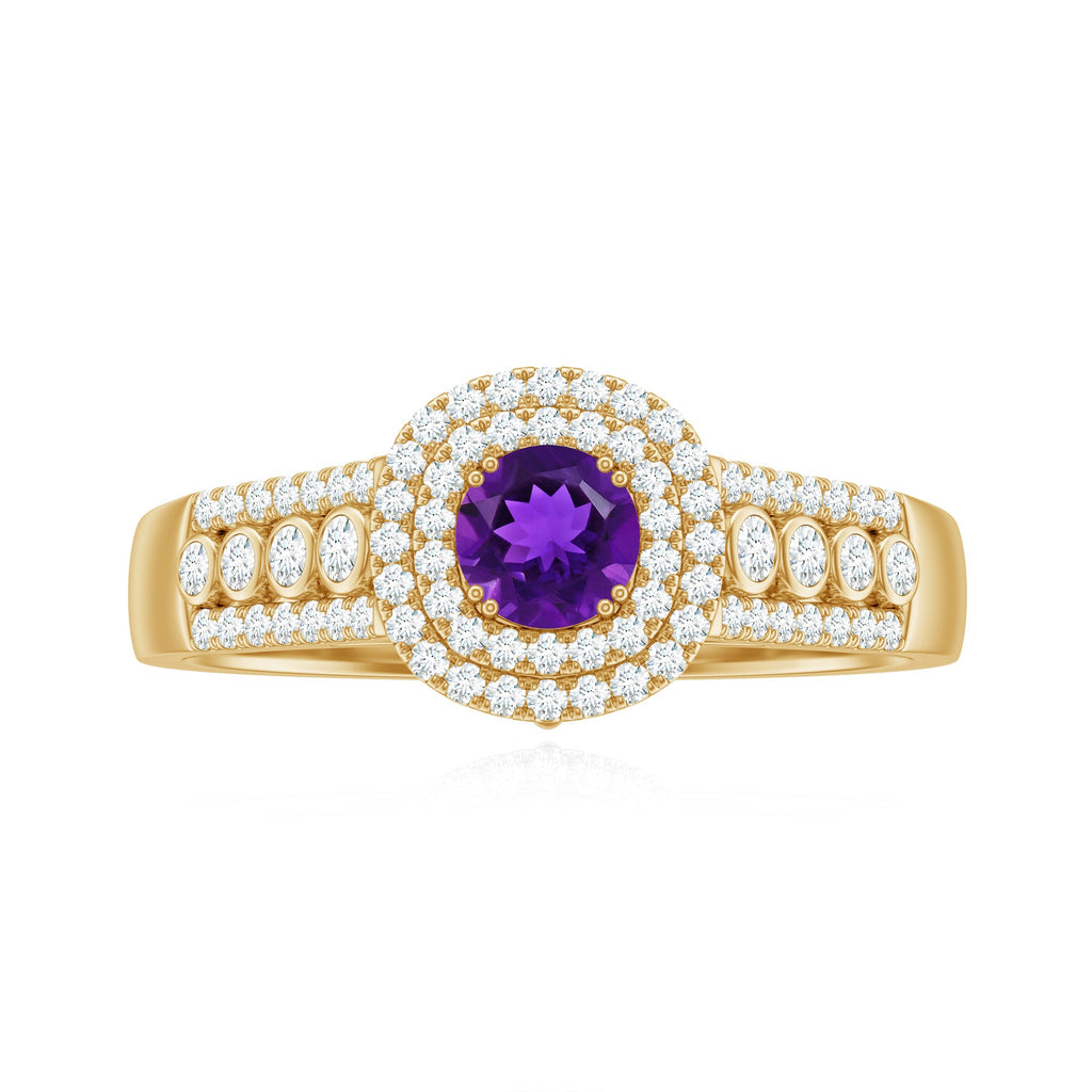3 CT Amethyst Double Halo Engagement Ring with Moissanite