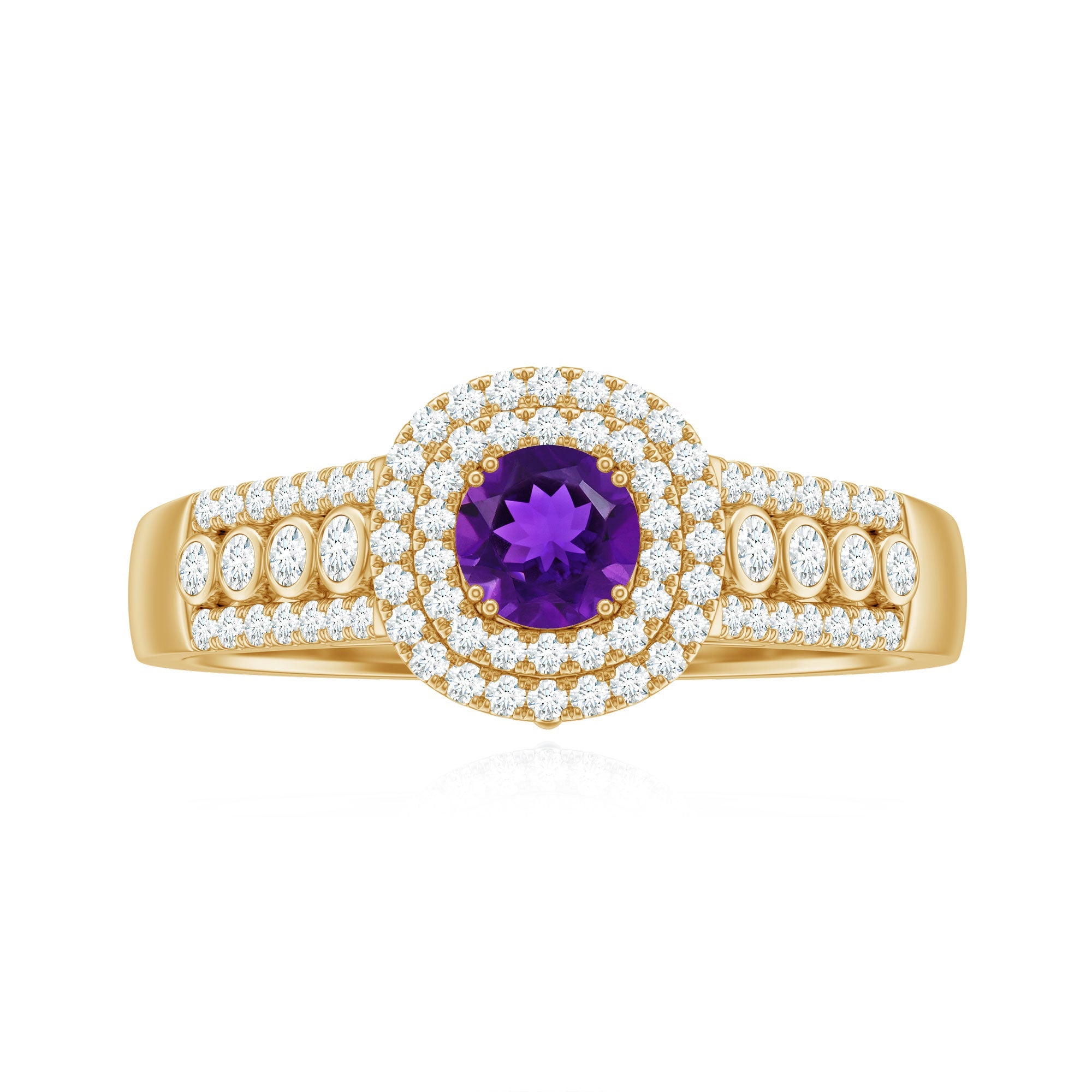 3 CT Amethyst Double Halo Engagement Ring with Moissanite