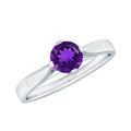 1/2 CT Solitaire Round Shape Amethyst Ring with Diamond