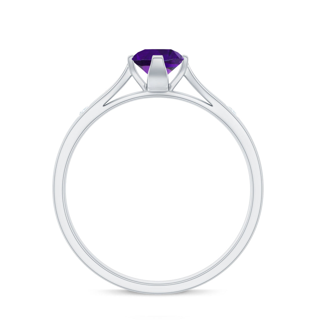 1/2 CT Solitaire Round Shape Amethyst Ring with Diamond