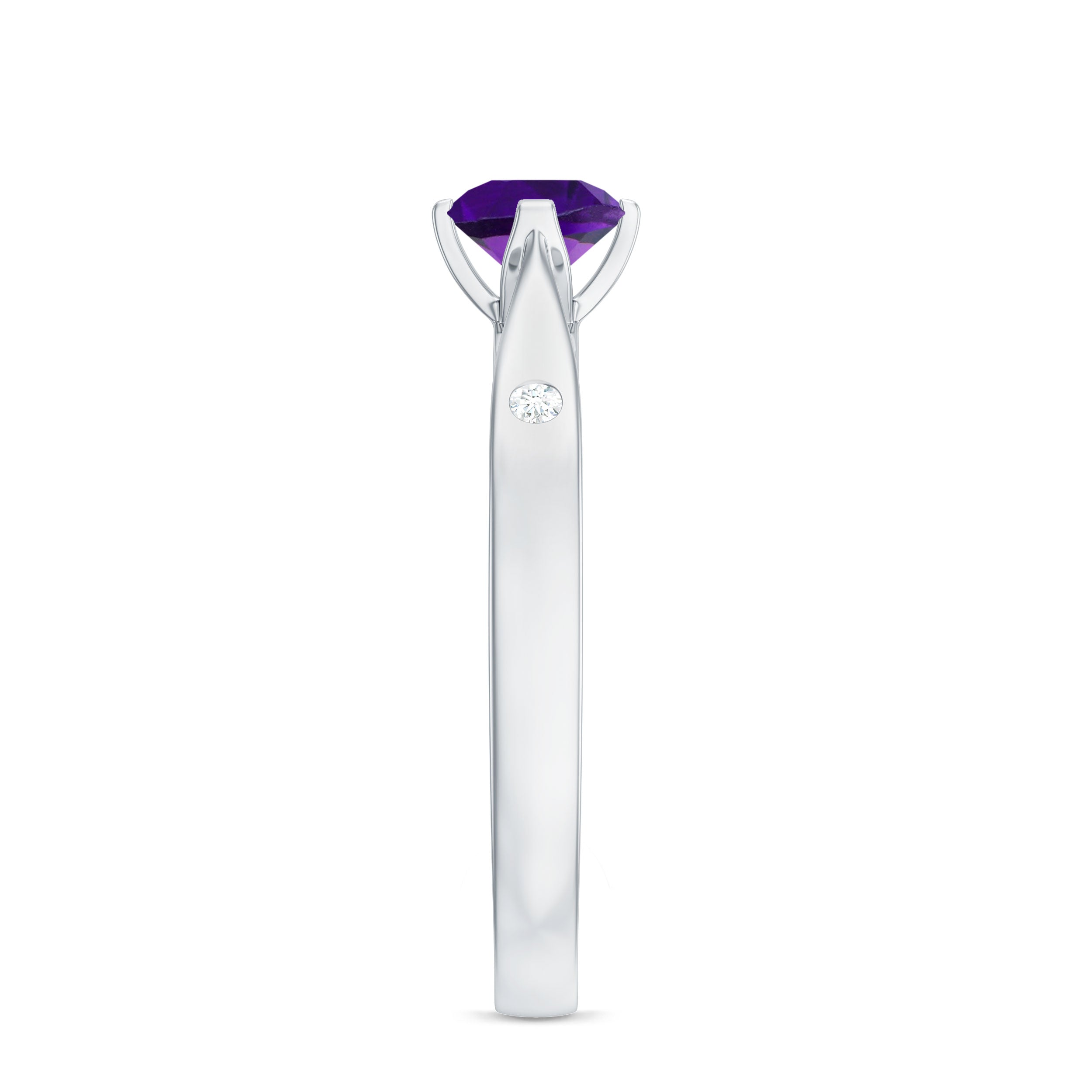 1/2 CT Solitaire Round Shape Amethyst Ring with Diamond