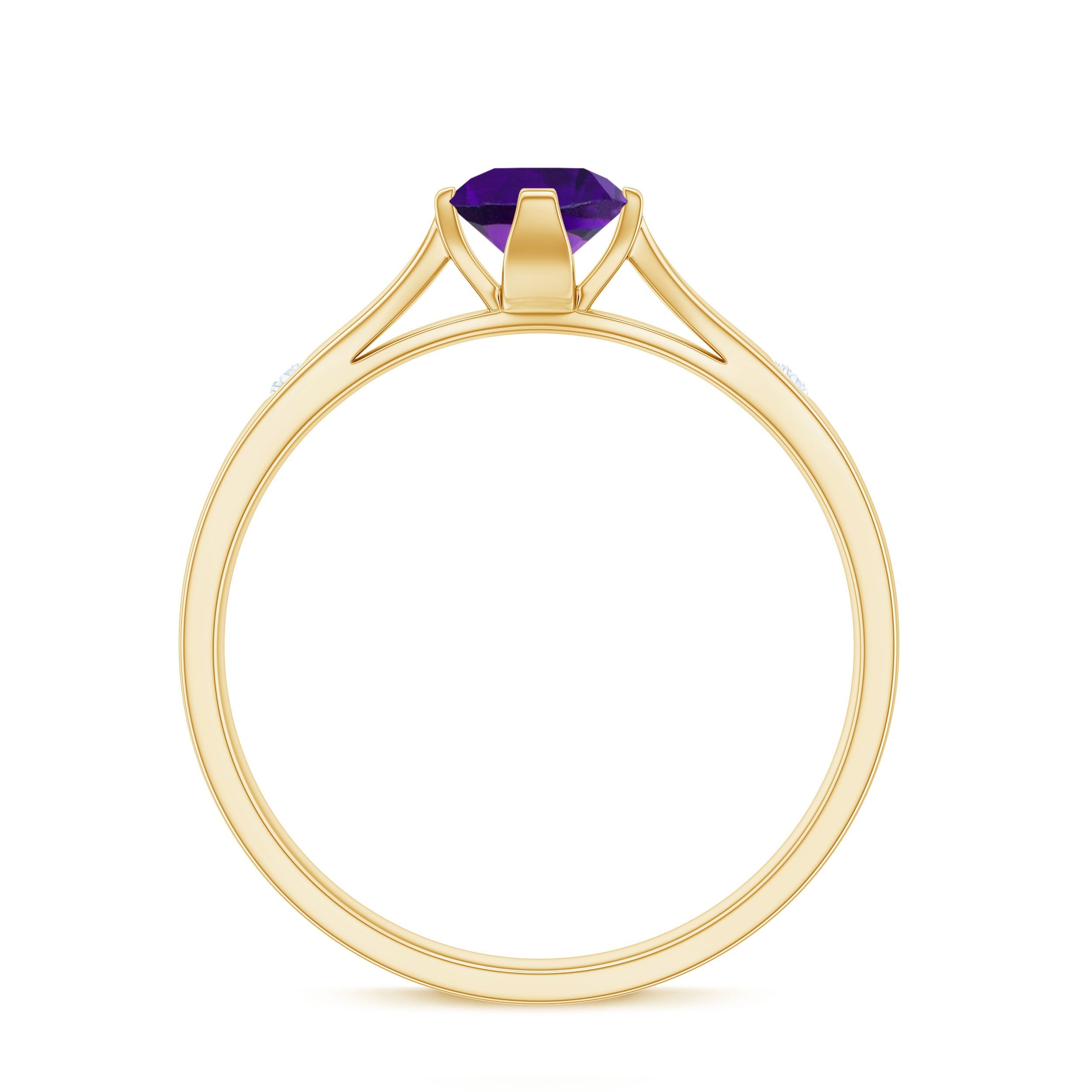 1/2 CT Solitaire Round Shape Amethyst Ring with Diamond