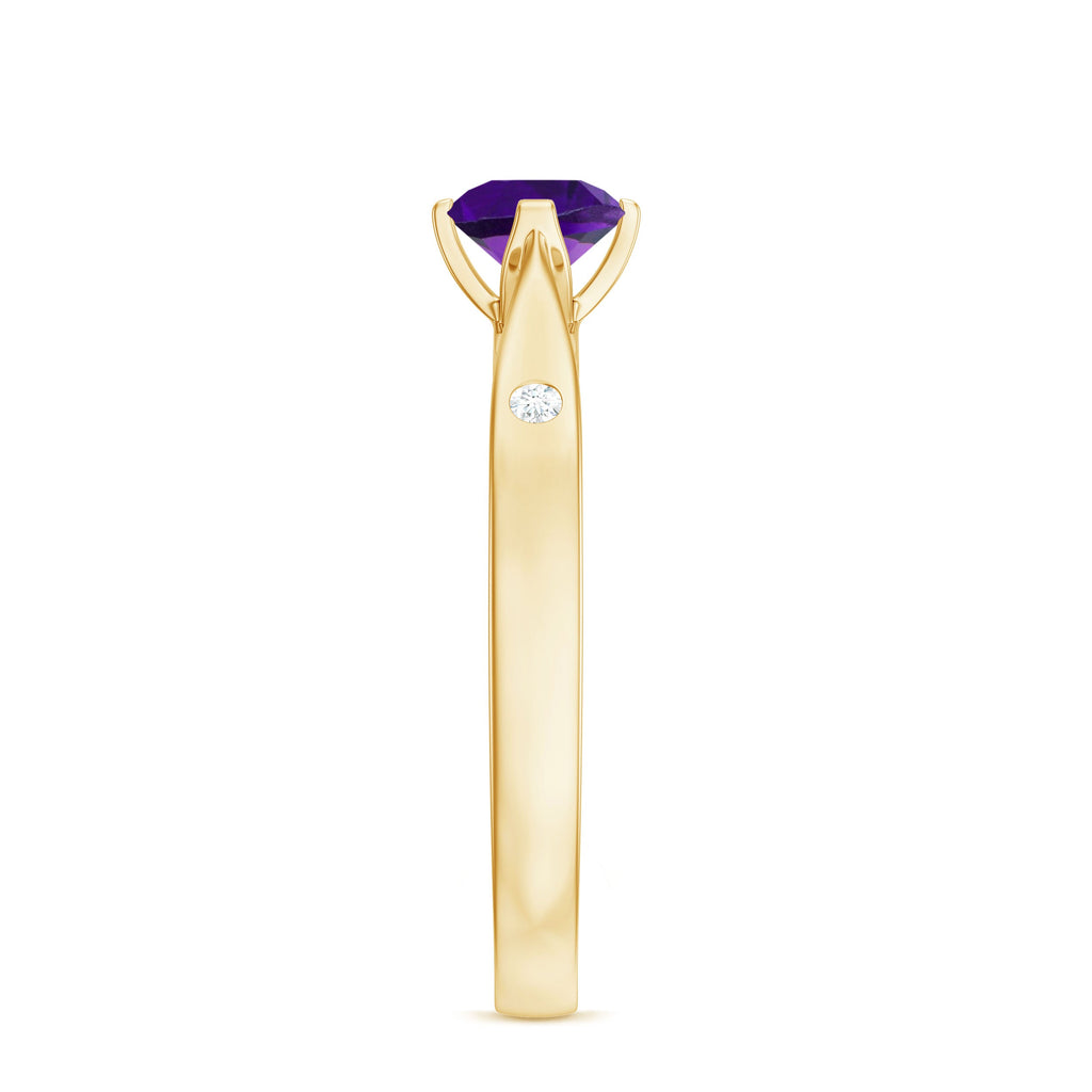 1/2 CT Solitaire Round Shape Amethyst Ring with Diamond