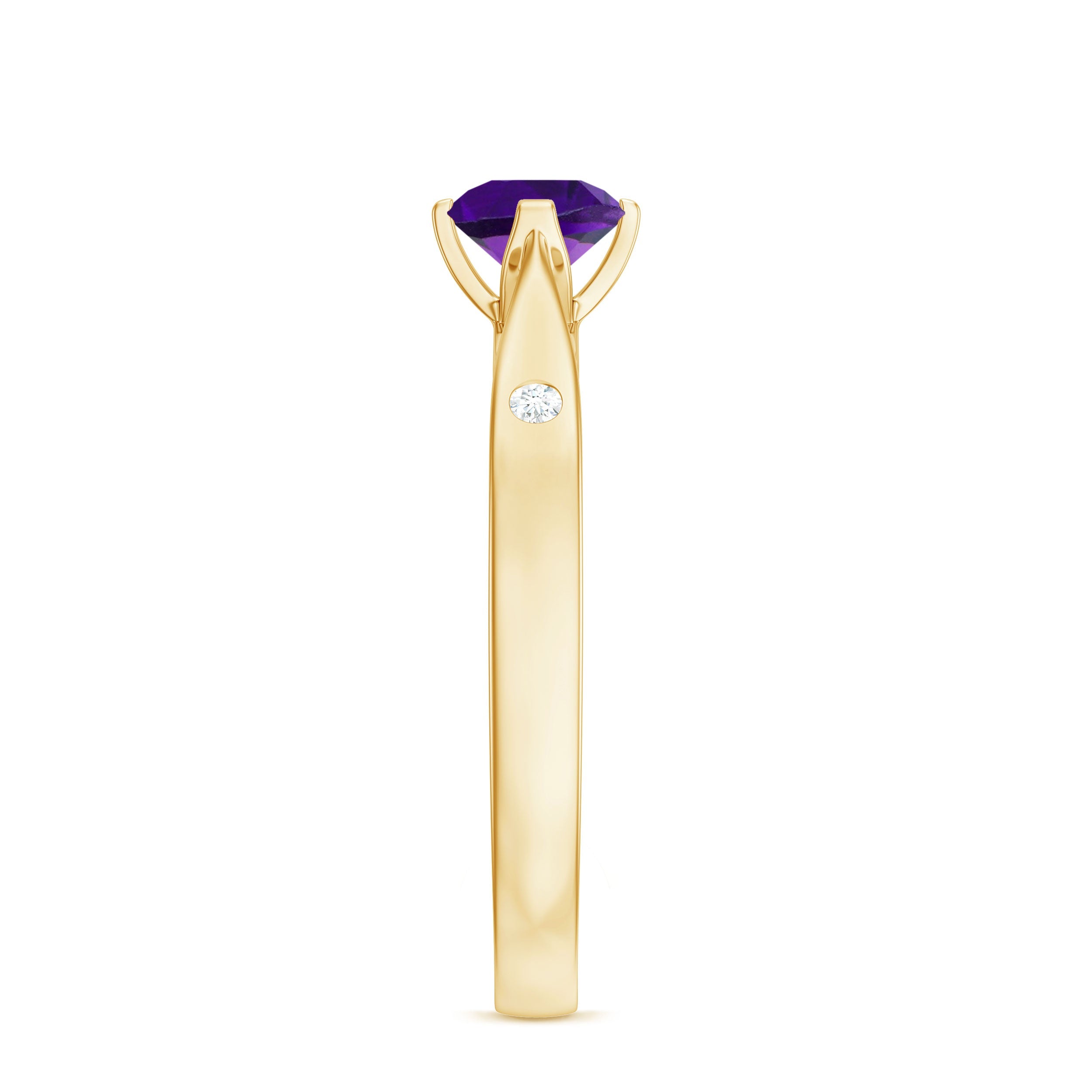 1/2 CT Solitaire Round Shape Amethyst Ring with Diamond