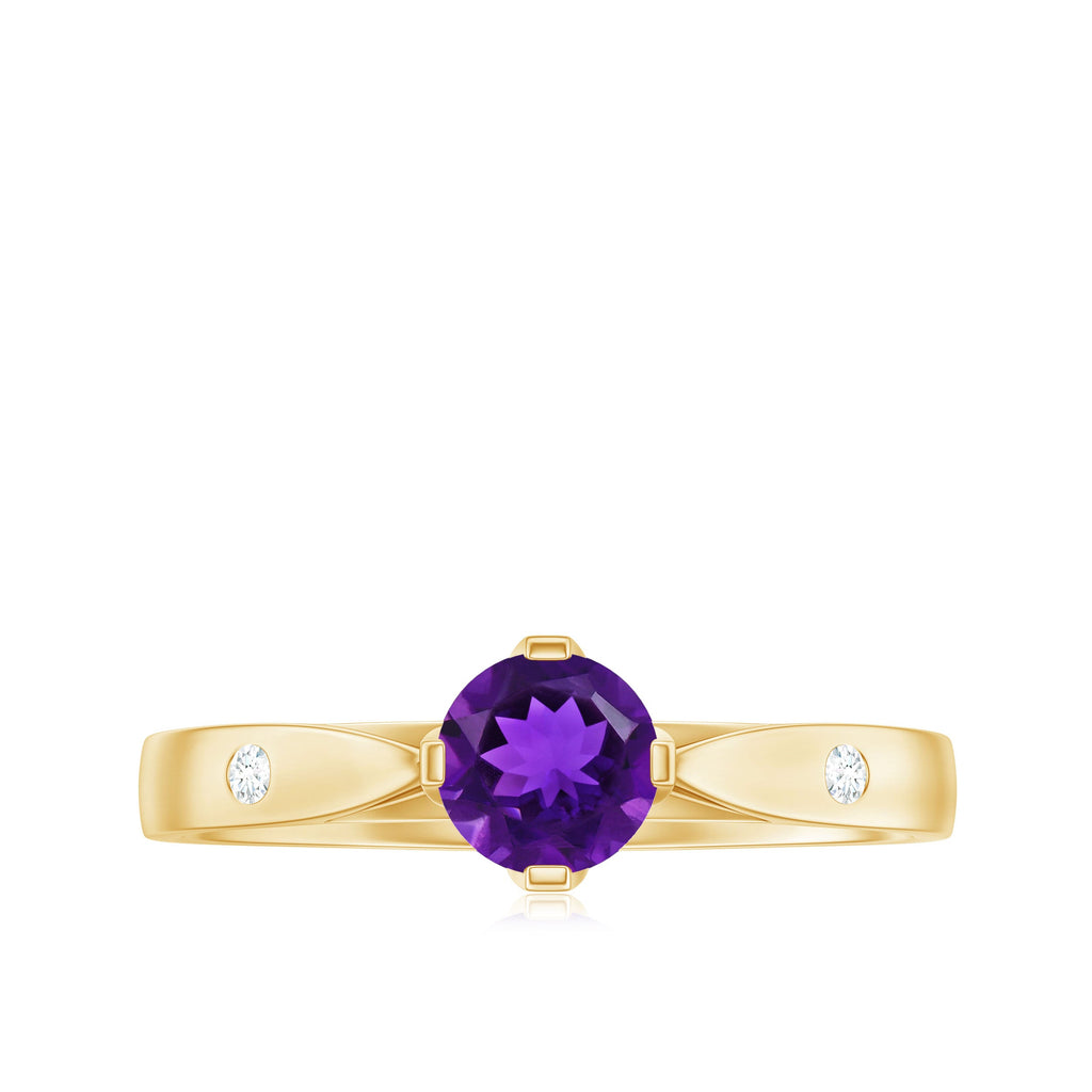 1/2 CT Solitaire Round Shape Amethyst Ring with Diamond