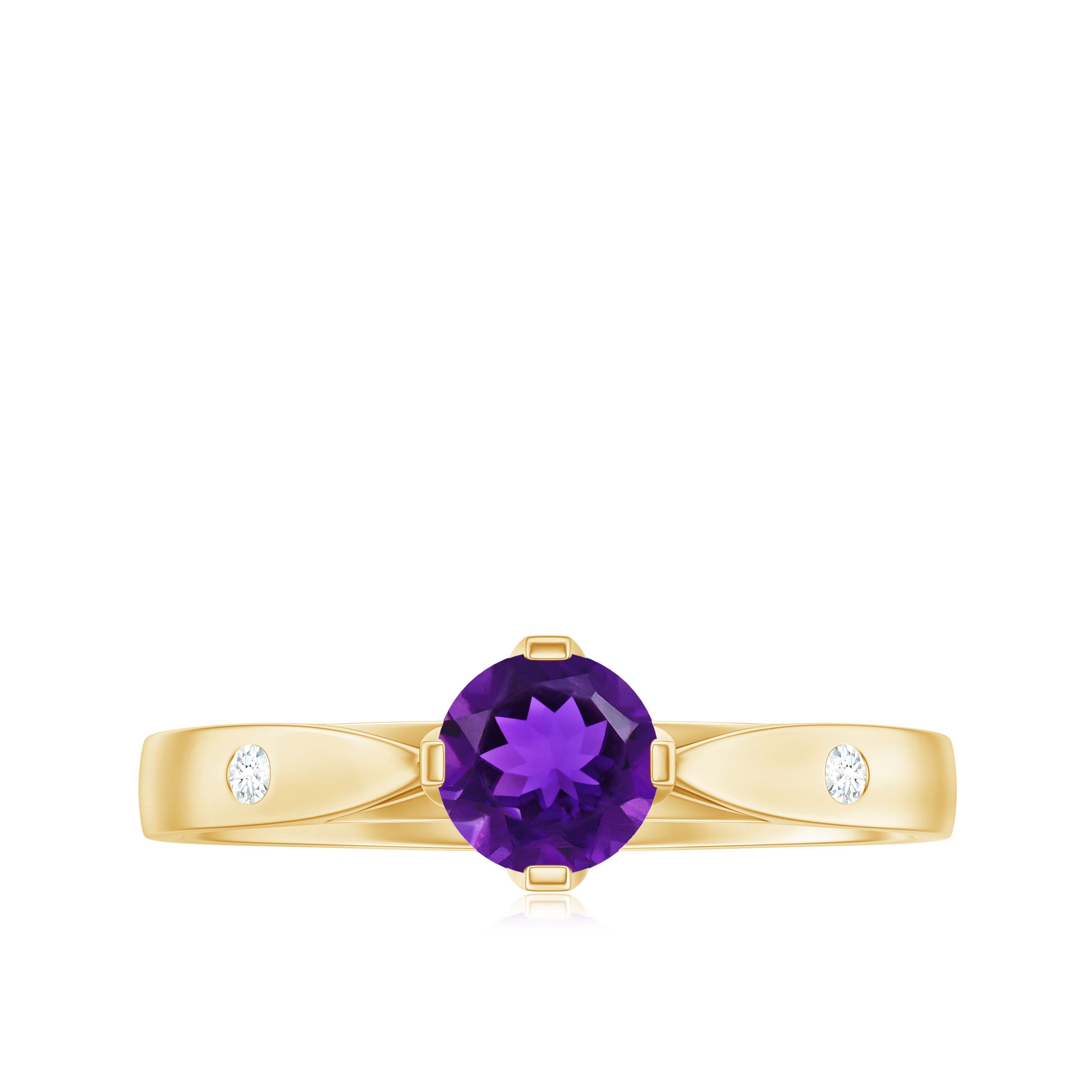 1/2 CT Solitaire Round Shape Amethyst Ring with Diamond