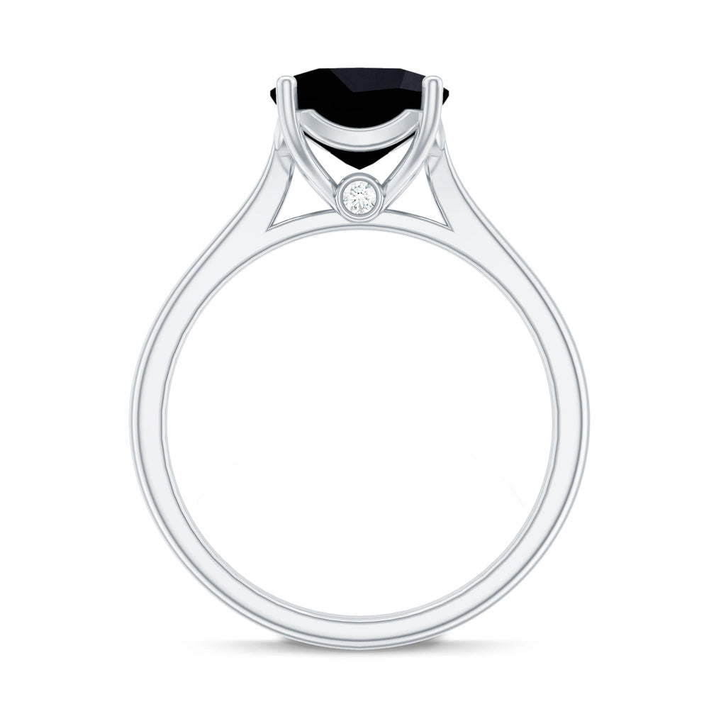 8MM Cushion Cut Black Onyx Solitaire Engagement Ring