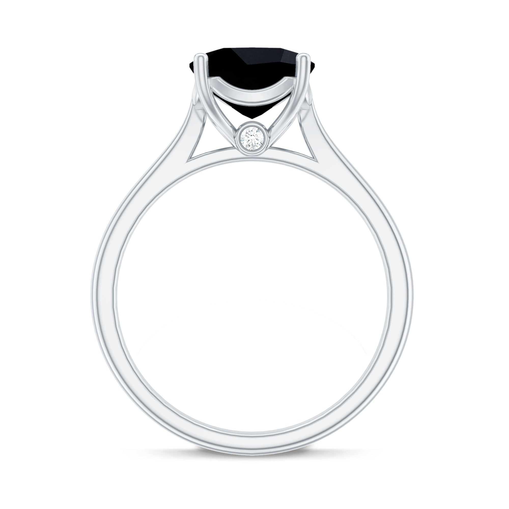 8MM Cushion Cut Black Onyx Solitaire Engagement Ring
