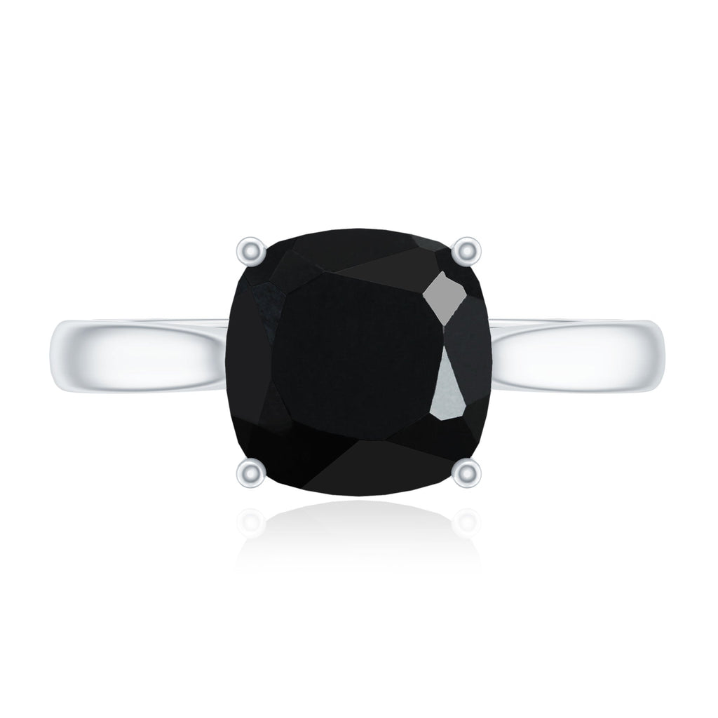 8MM Cushion Cut Black Onyx Solitaire Engagement Ring