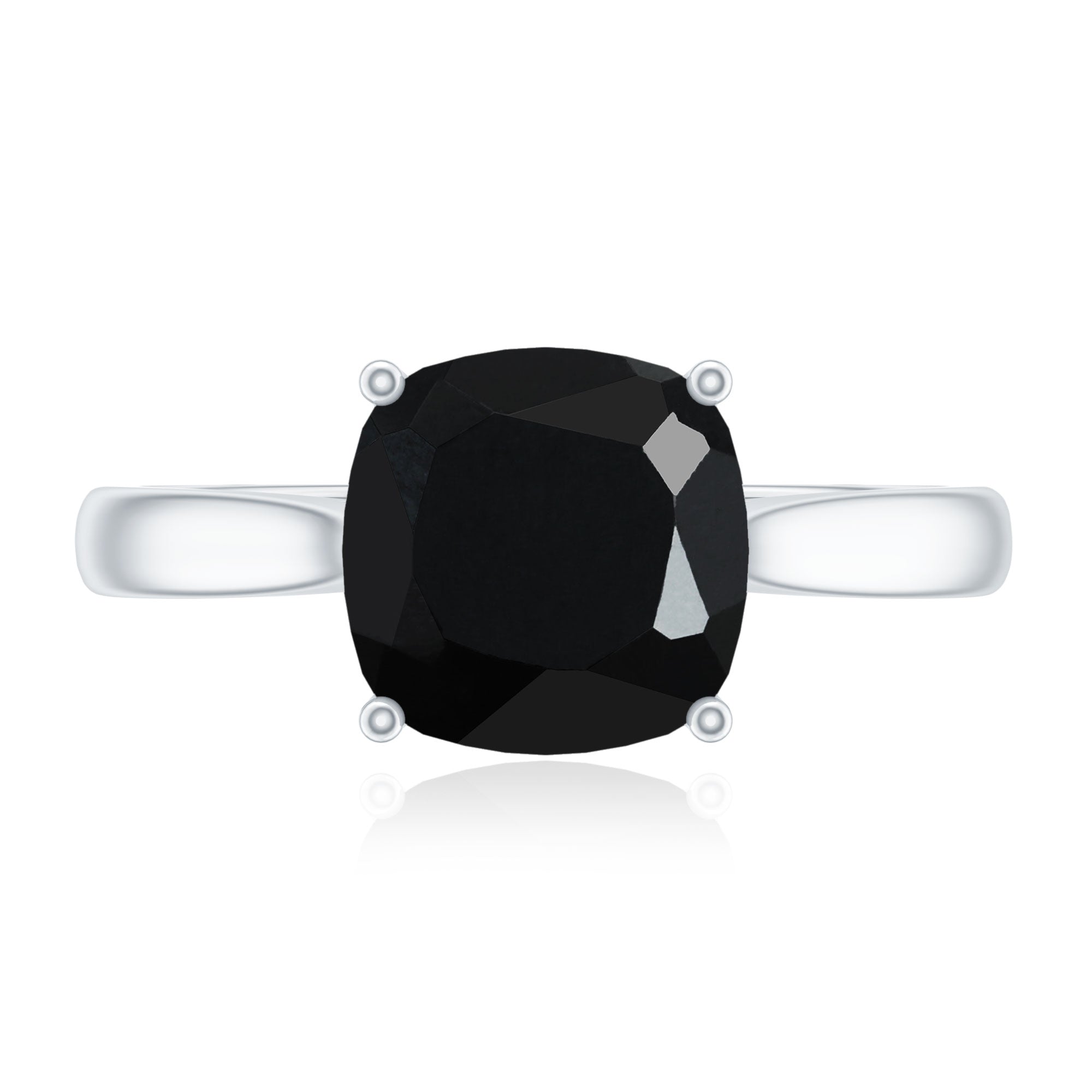 8MM Cushion Cut Black Onyx Solitaire Engagement Ring