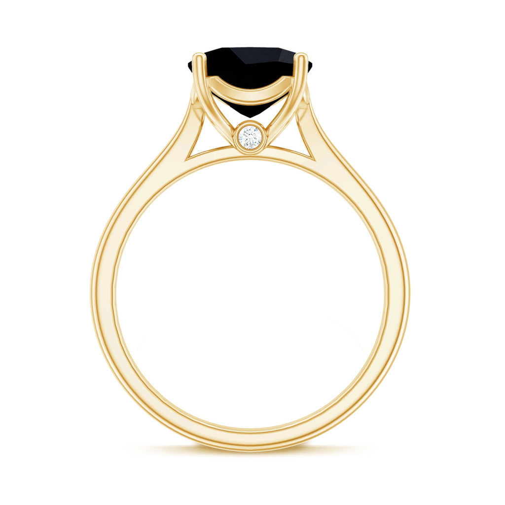 8MM Cushion Cut Black Onyx Solitaire Engagement Ring