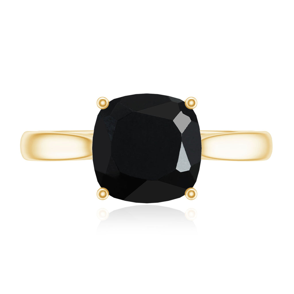 8MM Cushion Cut Black Onyx Solitaire Engagement Ring