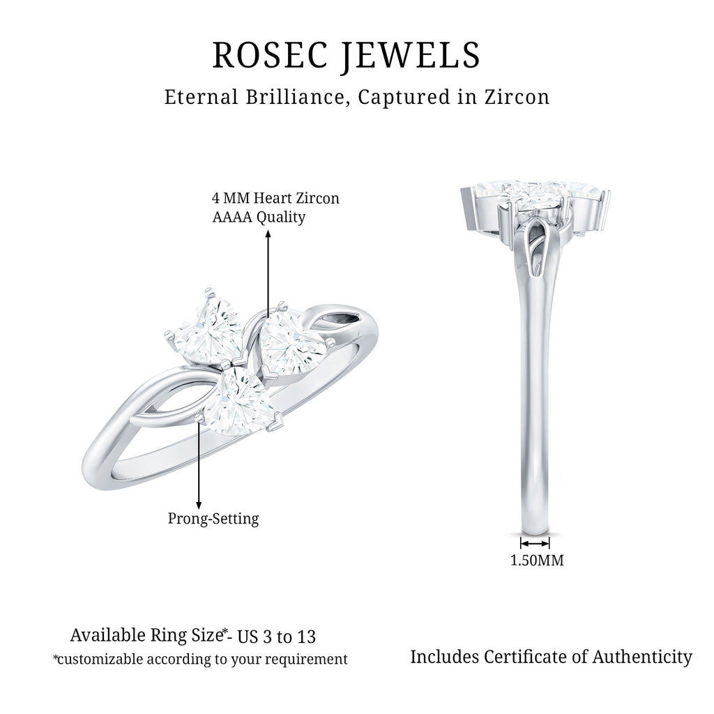 3/4 CT Heart Shape Zircon Three Stone Gold Ring