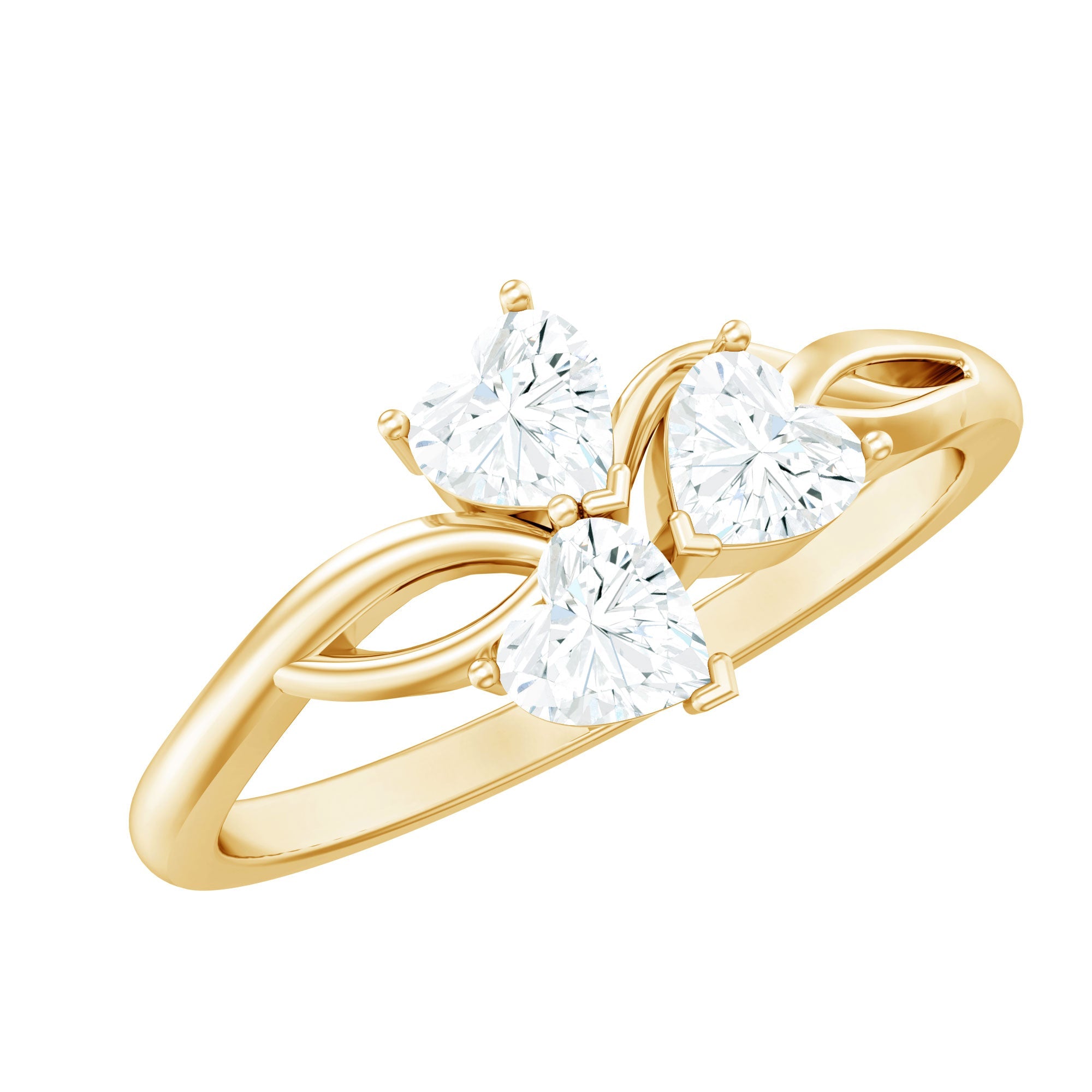 3/4 CT Heart Shape Zircon Three Stone Gold Ring
